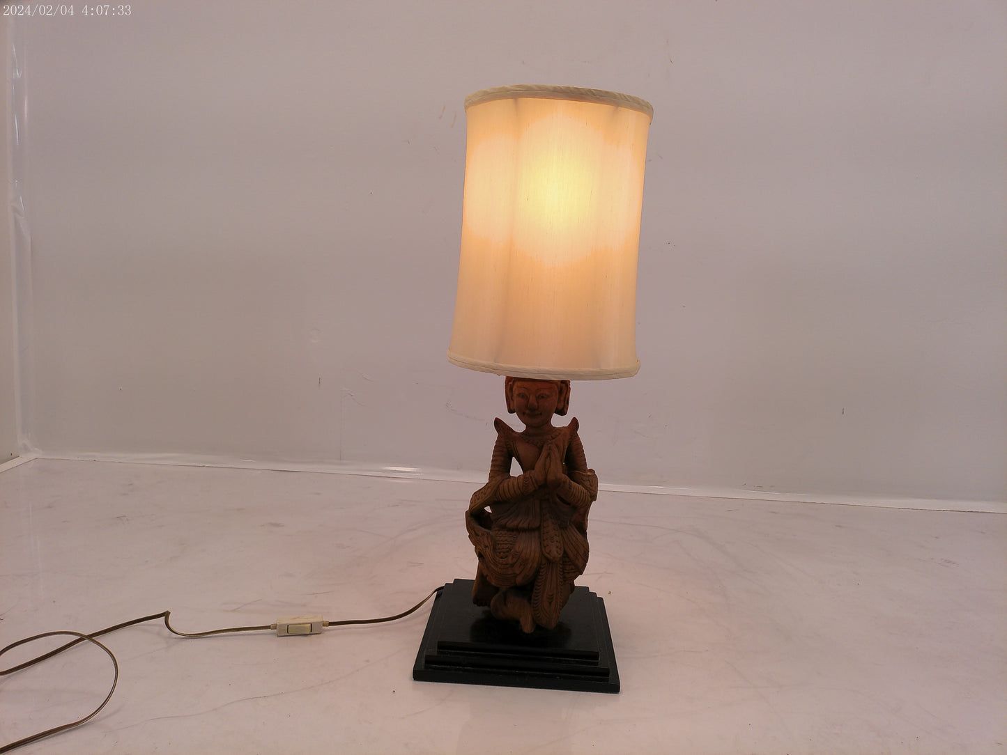 Vintage Guan Yin Lamp hand craved wood large statue