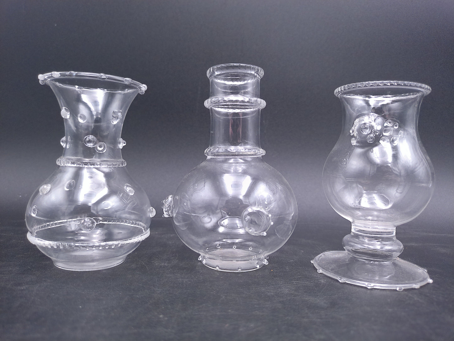 Hand Blown Glass Bud Vases Small Set of 3 Vintage