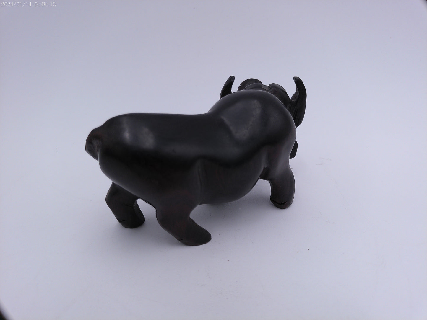 Wood Craved Miniature African Water Buffalo Statue