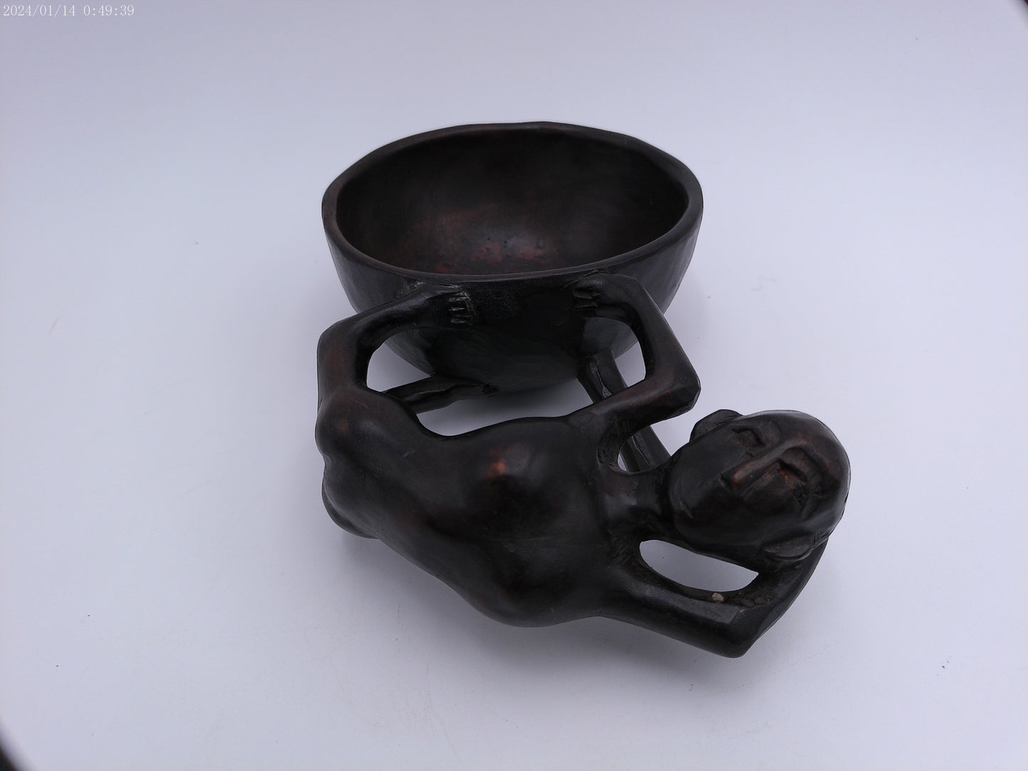 African Bowl with Lady Handle Rare Design