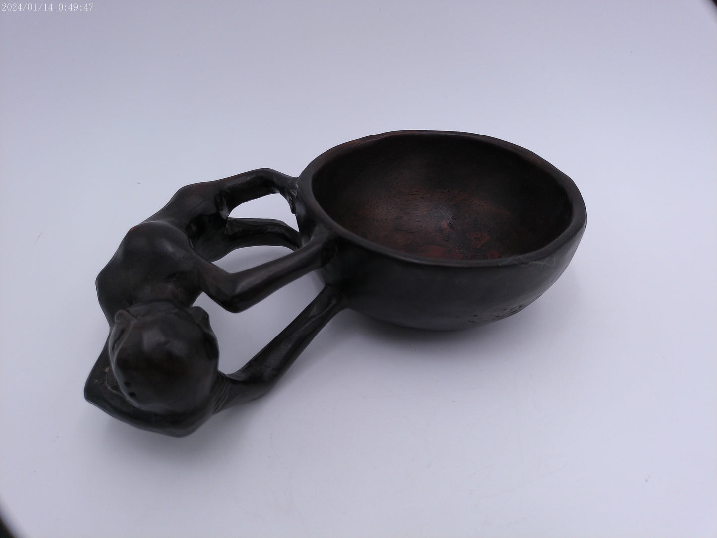 African Bowl with Lady Handle Rare Design