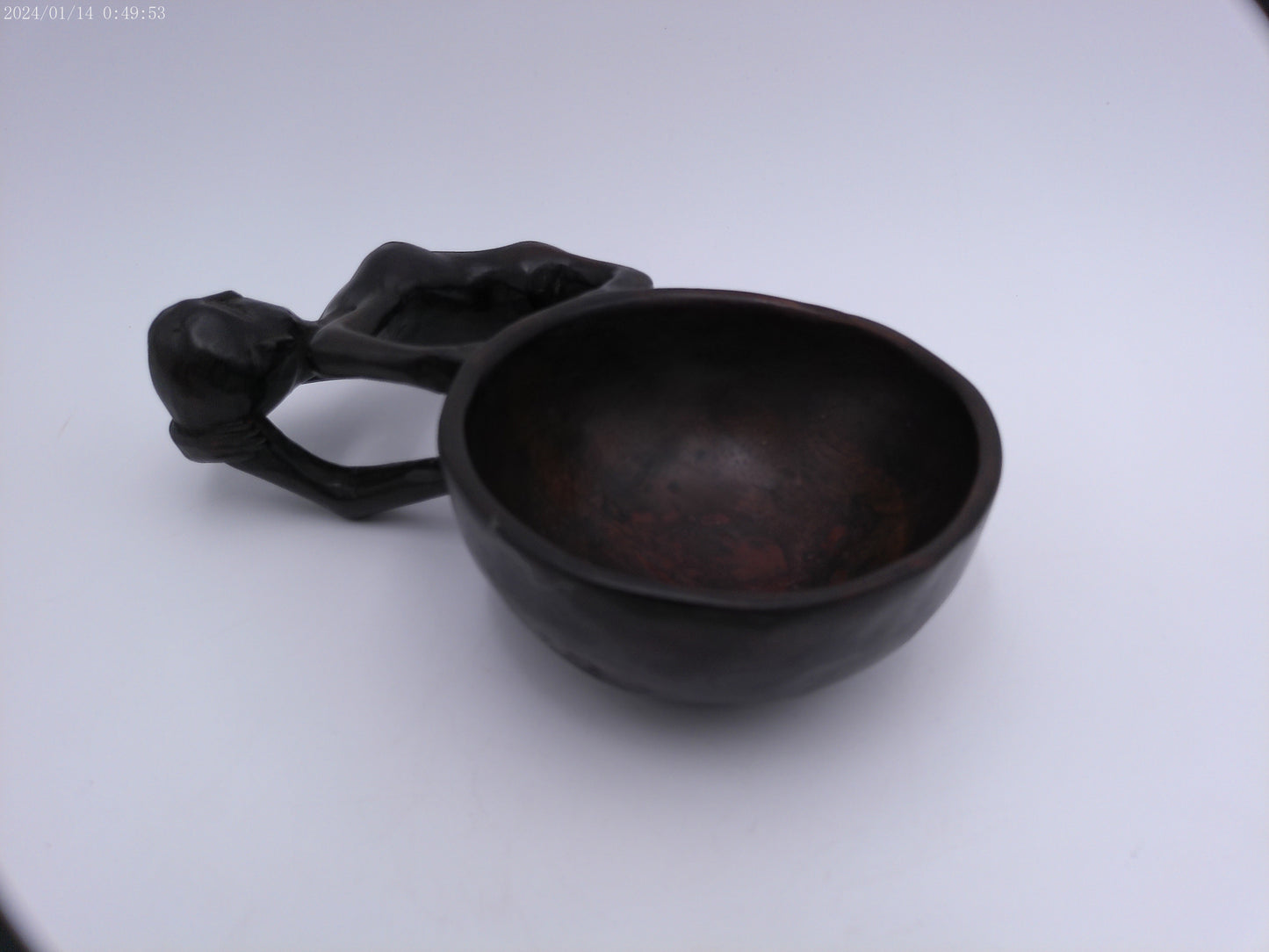 African Bowl with Lady Handle Rare Design