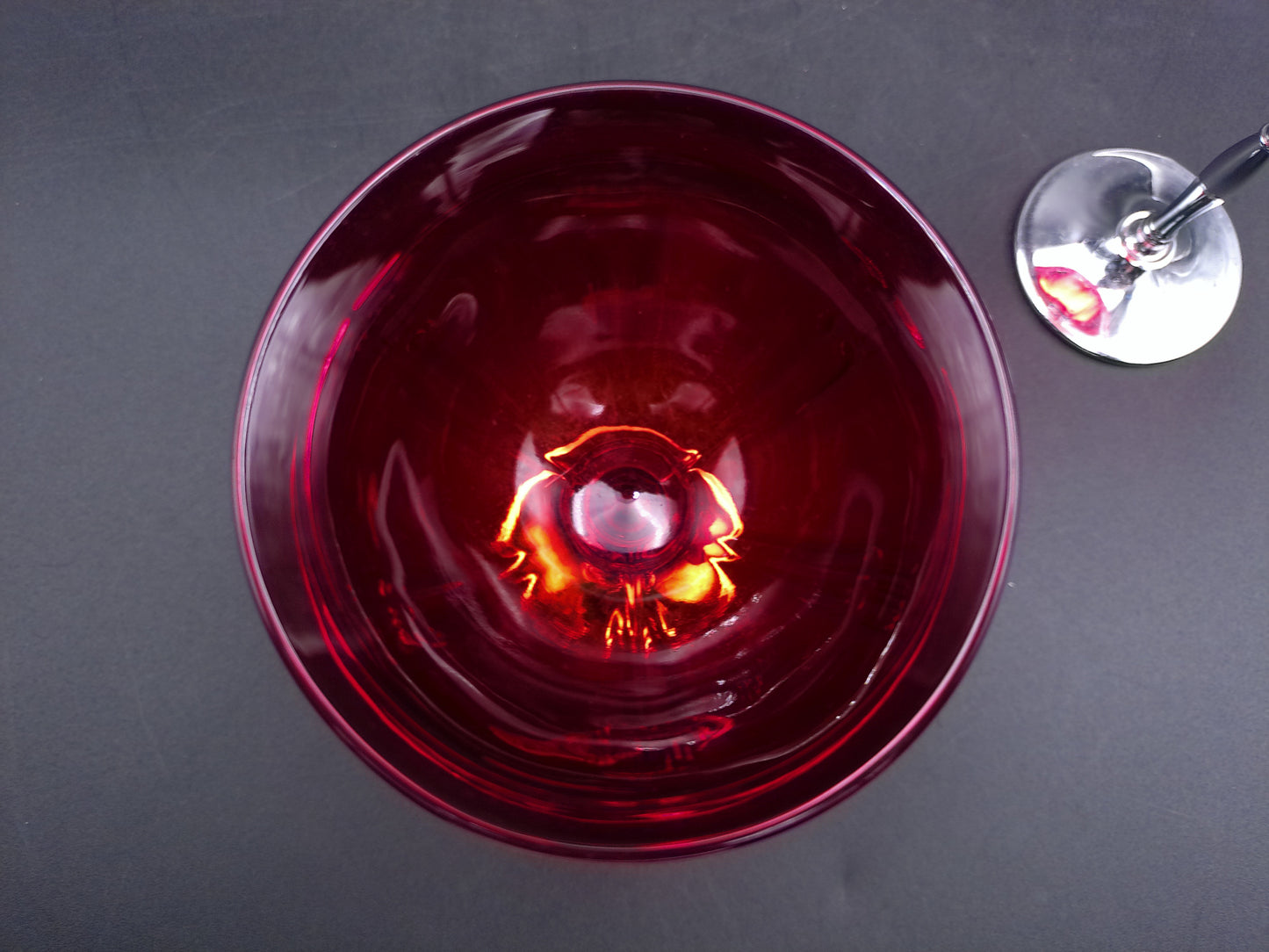 Glass Pair Cordial glasses Red Glass Chrome Stemmed Vintage