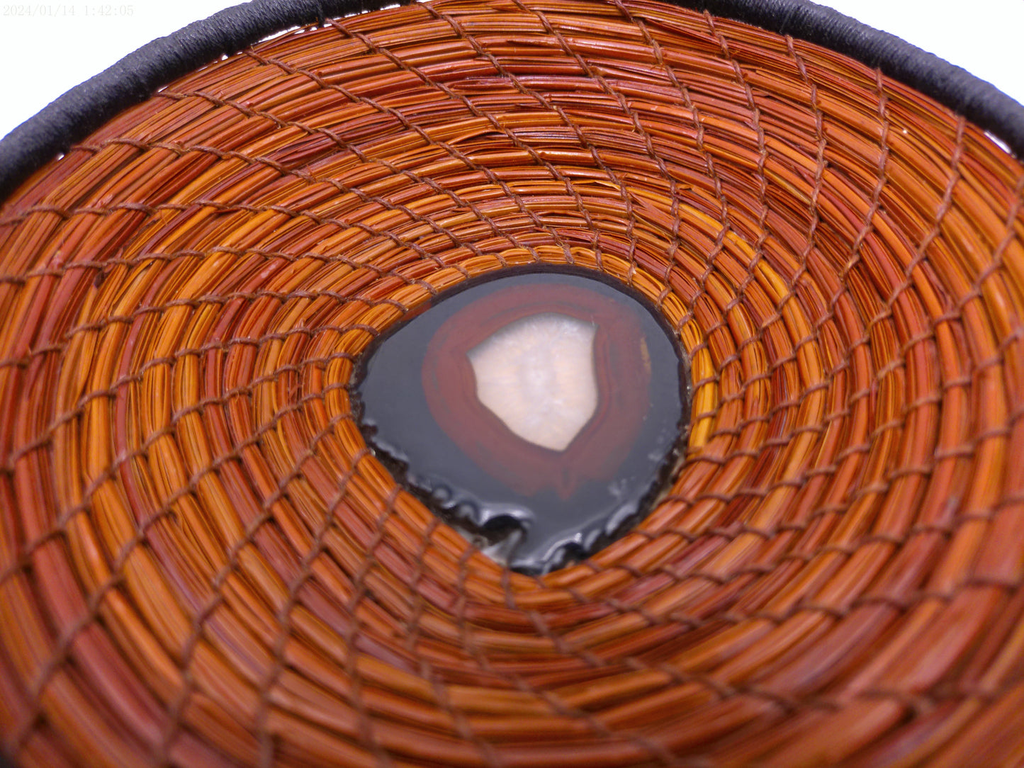 Unique African Pine needle Basket with stone rock in center