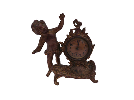 Bronze Gold Winding Clock New Haven Clock Company  Cherub Rococo Victorian Style