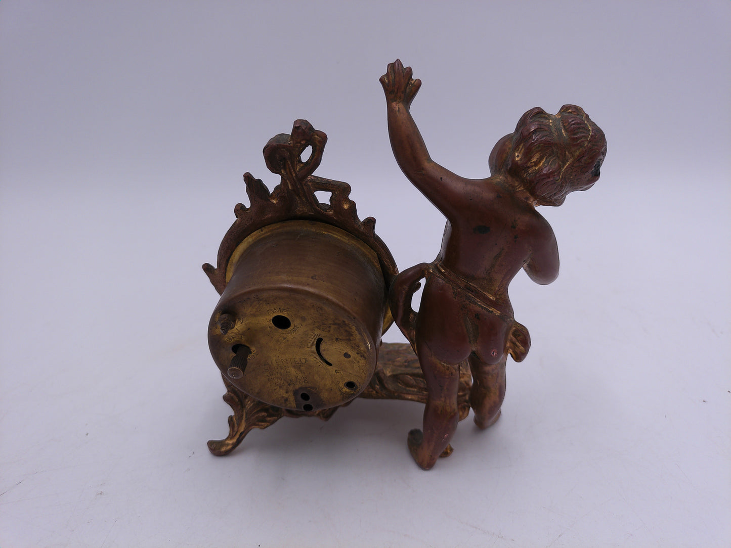 Bronze Gold Winding Clock New Haven Clock Company  Cherub Rococo Victorian Style