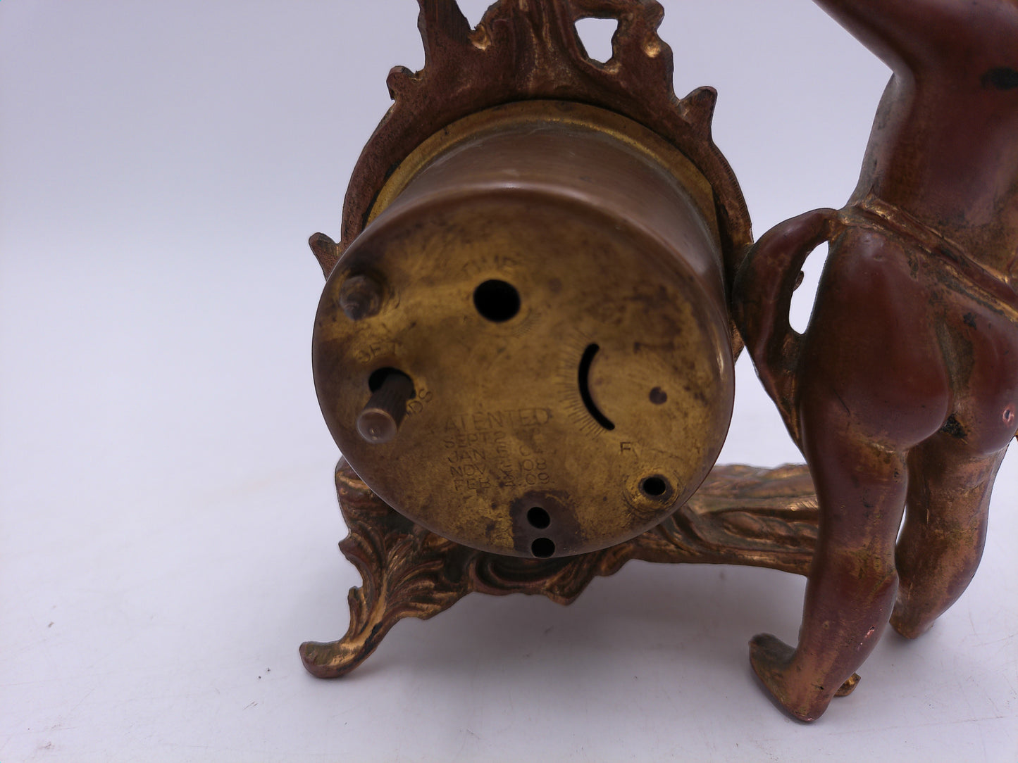 Bronze Gold Winding Clock New Haven Clock Company  Cherub Rococo Victorian Style