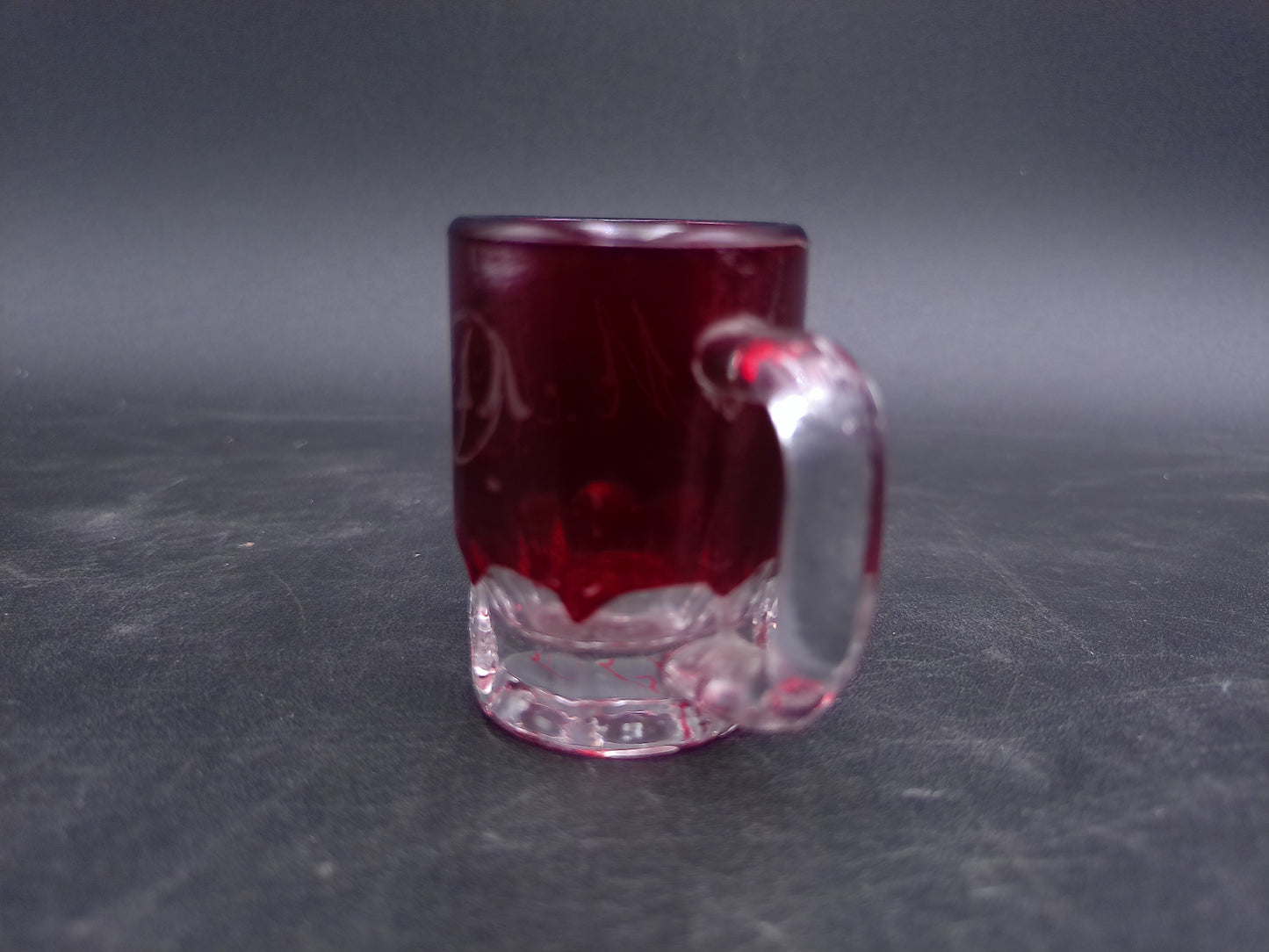 Ruby Red Etched Initials R.M.K.D. Small Shot Glass Vintage