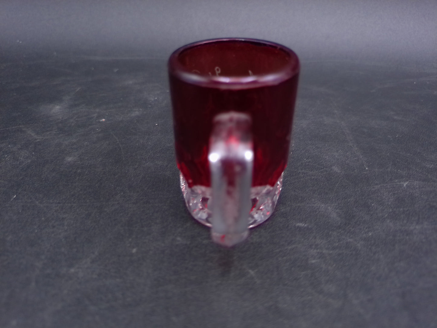 Ruby Red Etched Initials R.M.K.D. Small Shot Glass Vintage