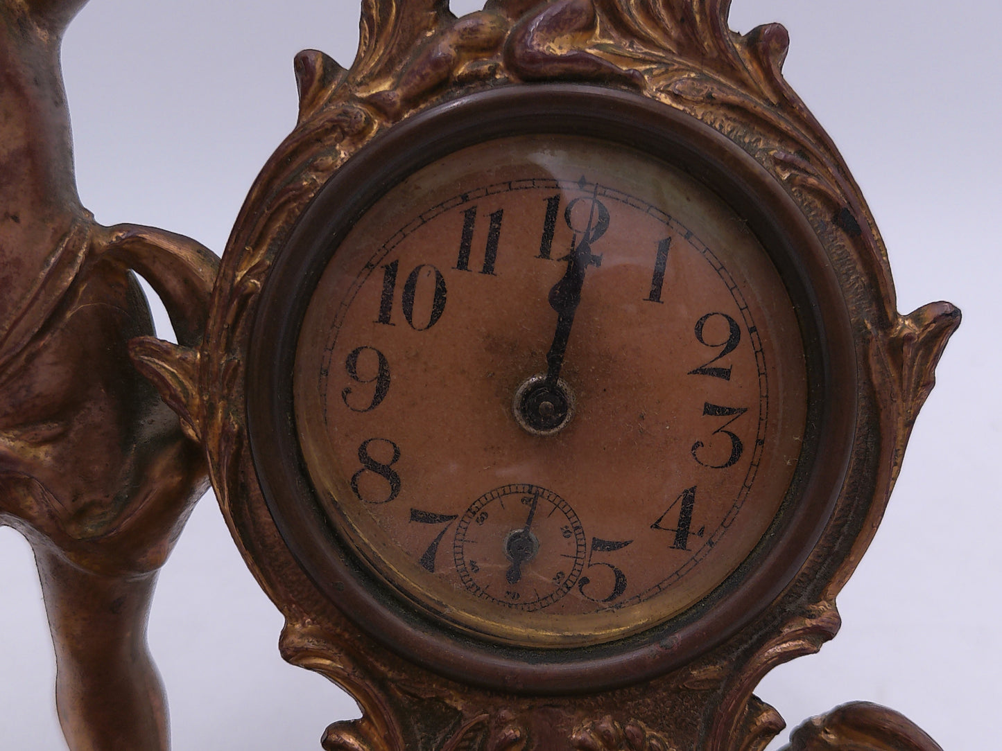 Bronze Gold Winding Clock New Haven Clock Company  Cherub Rococo Victorian Style