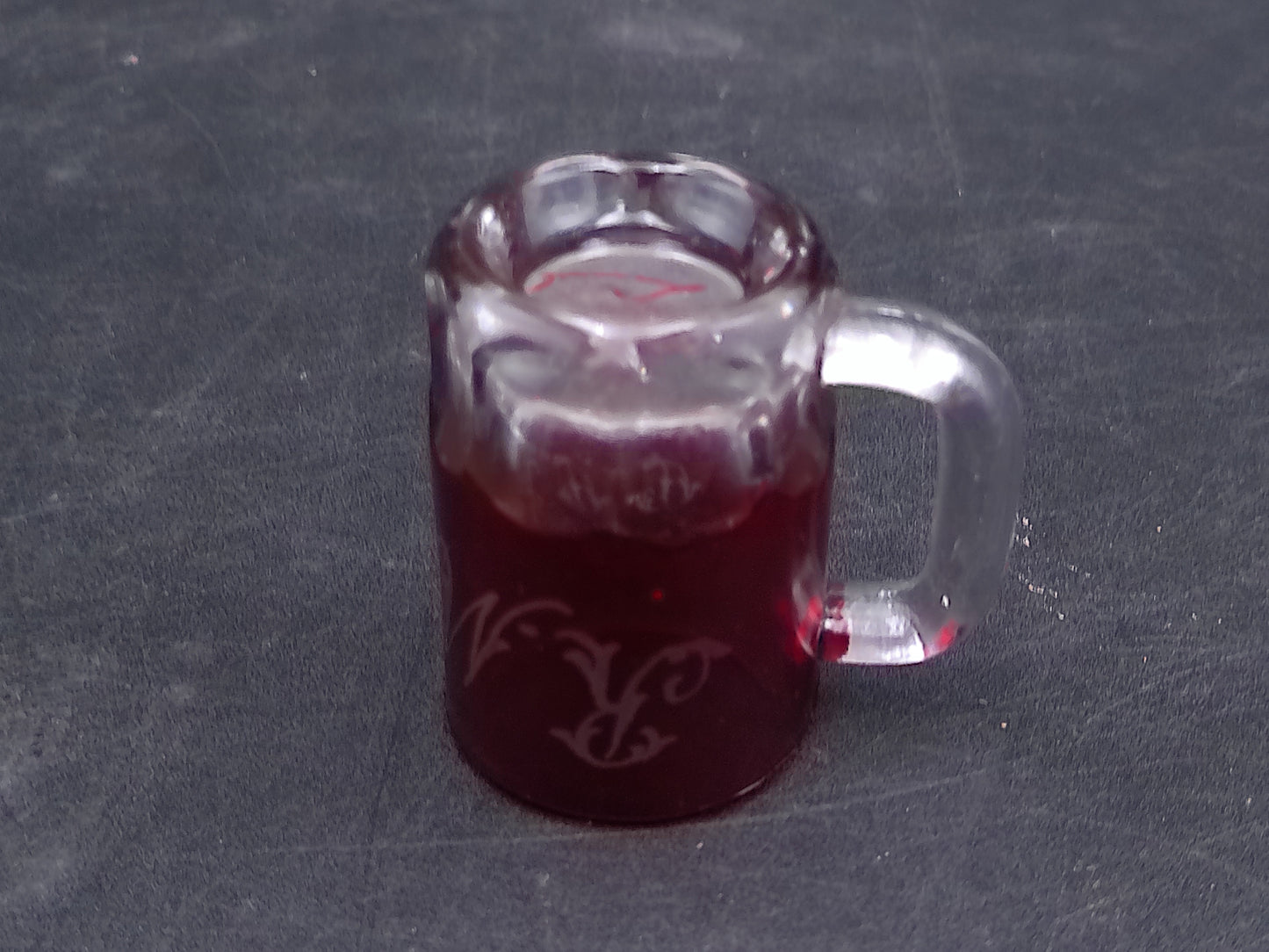Ruby Red Etched Initials R.M.K.D. Small Shot Glass Vintage