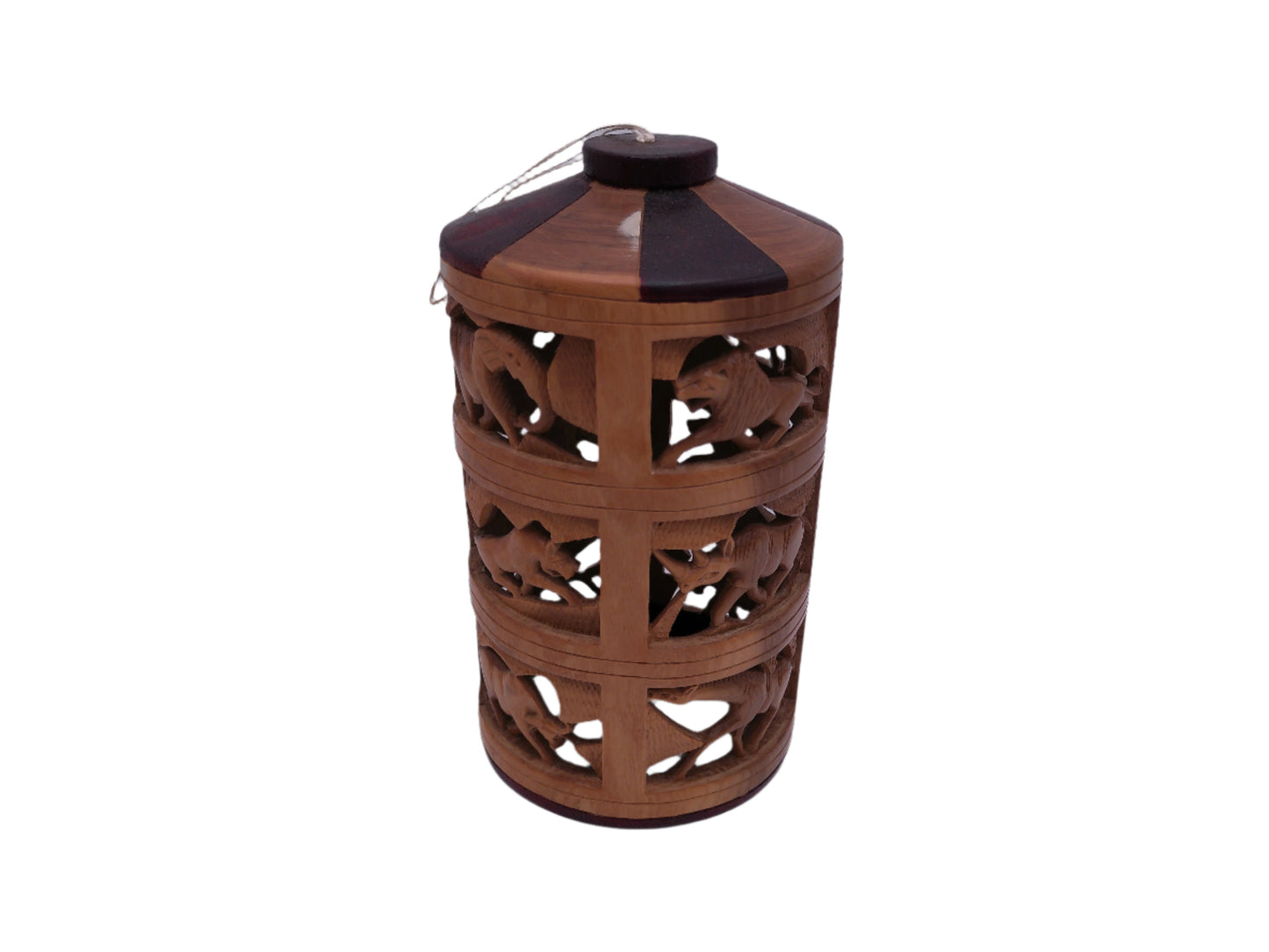 Decorative Hand Carved Wood African Cylinder