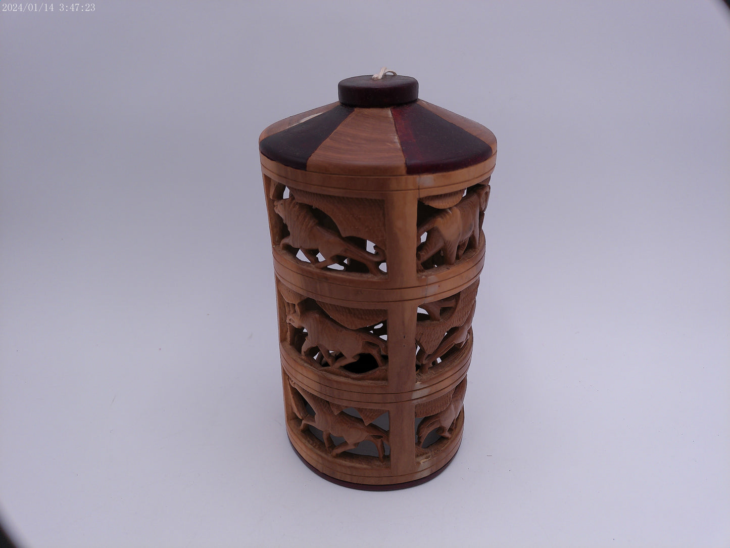 Decorative Hand Carved Wood African Cylinder