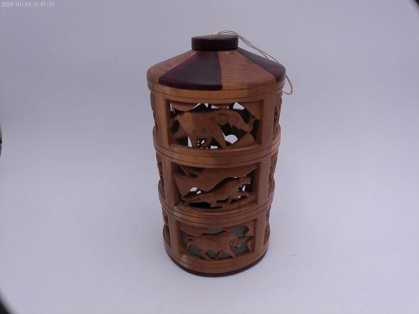 Decorative Hand Carved Wood African Cylinder