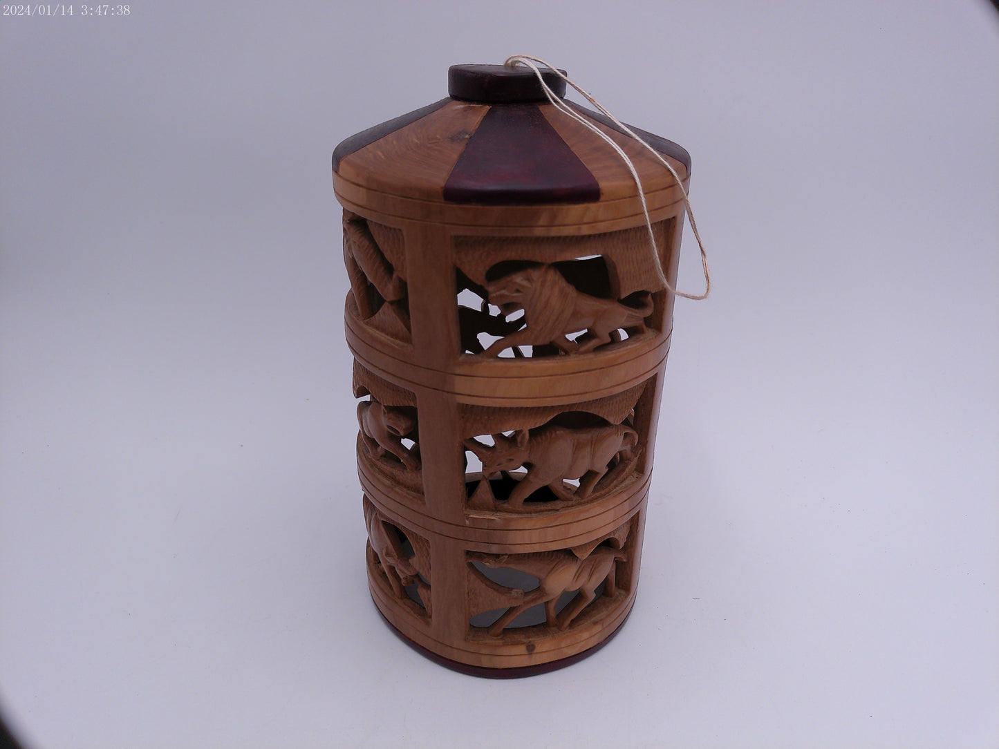 Decorative Hand Carved Wood African Cylinder
