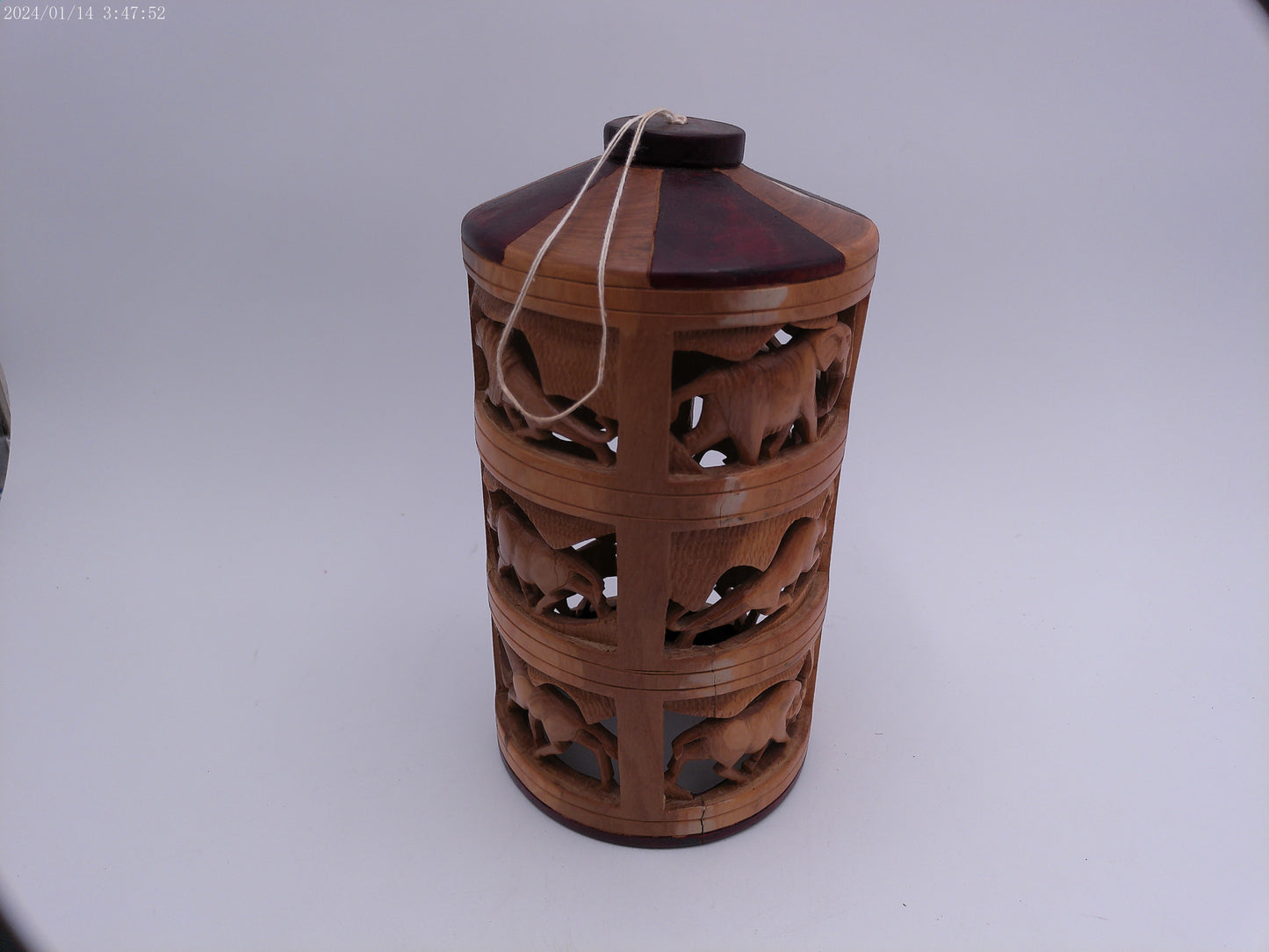 Decorative Hand Carved Wood African Cylinder