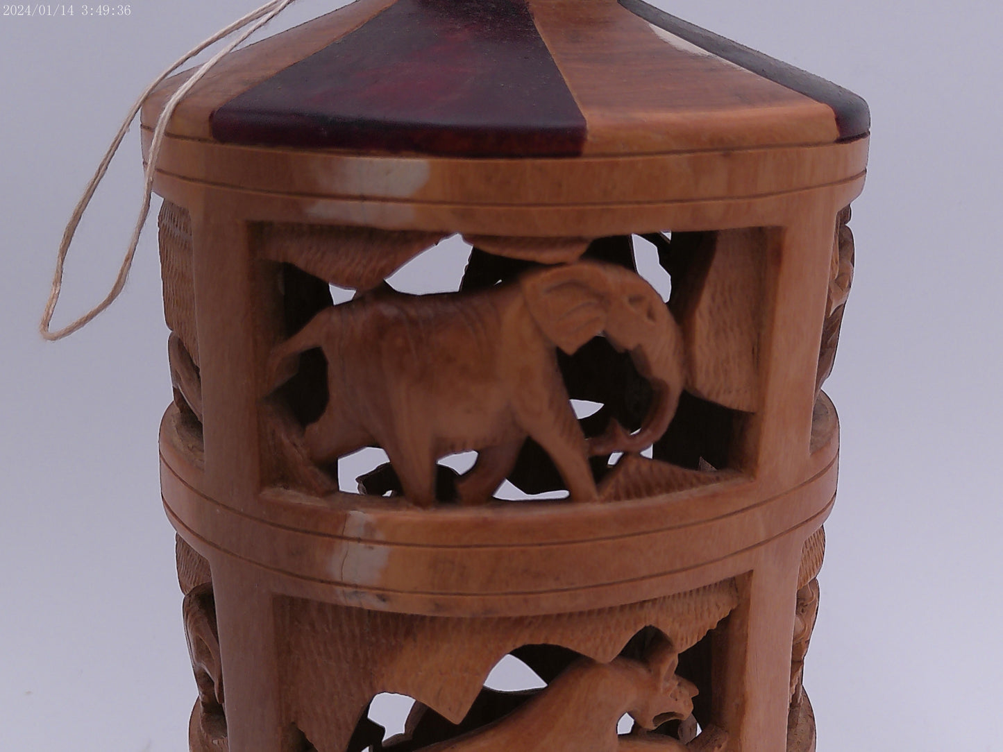 Decorative Hand Carved Wood African Cylinder