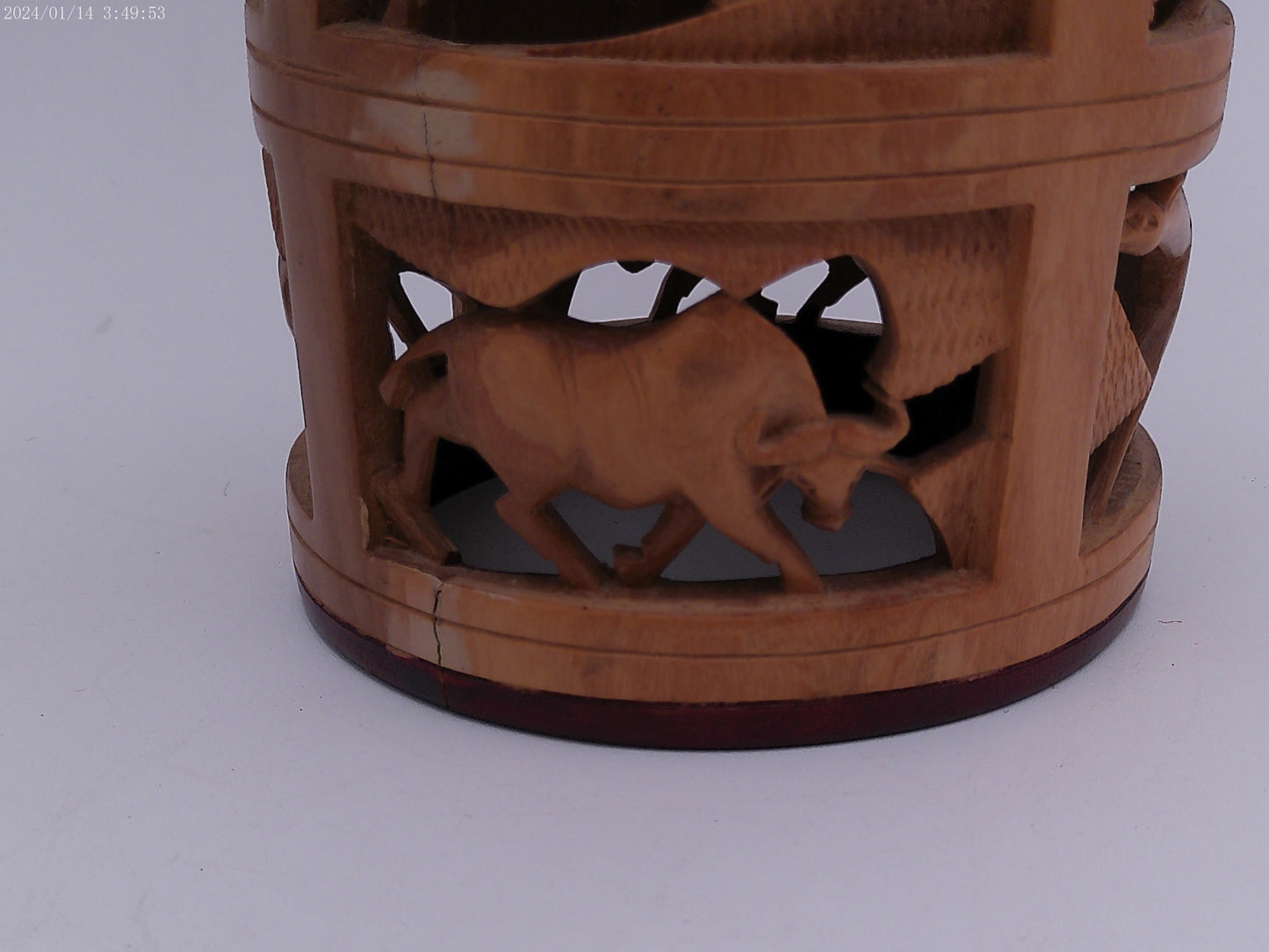 Decorative Hand Carved Wood African Cylinder