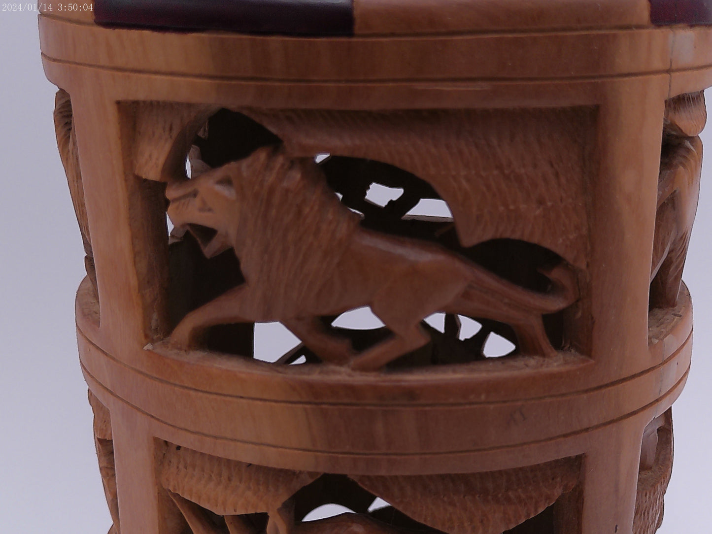 Decorative Hand Carved Wood African Cylinder