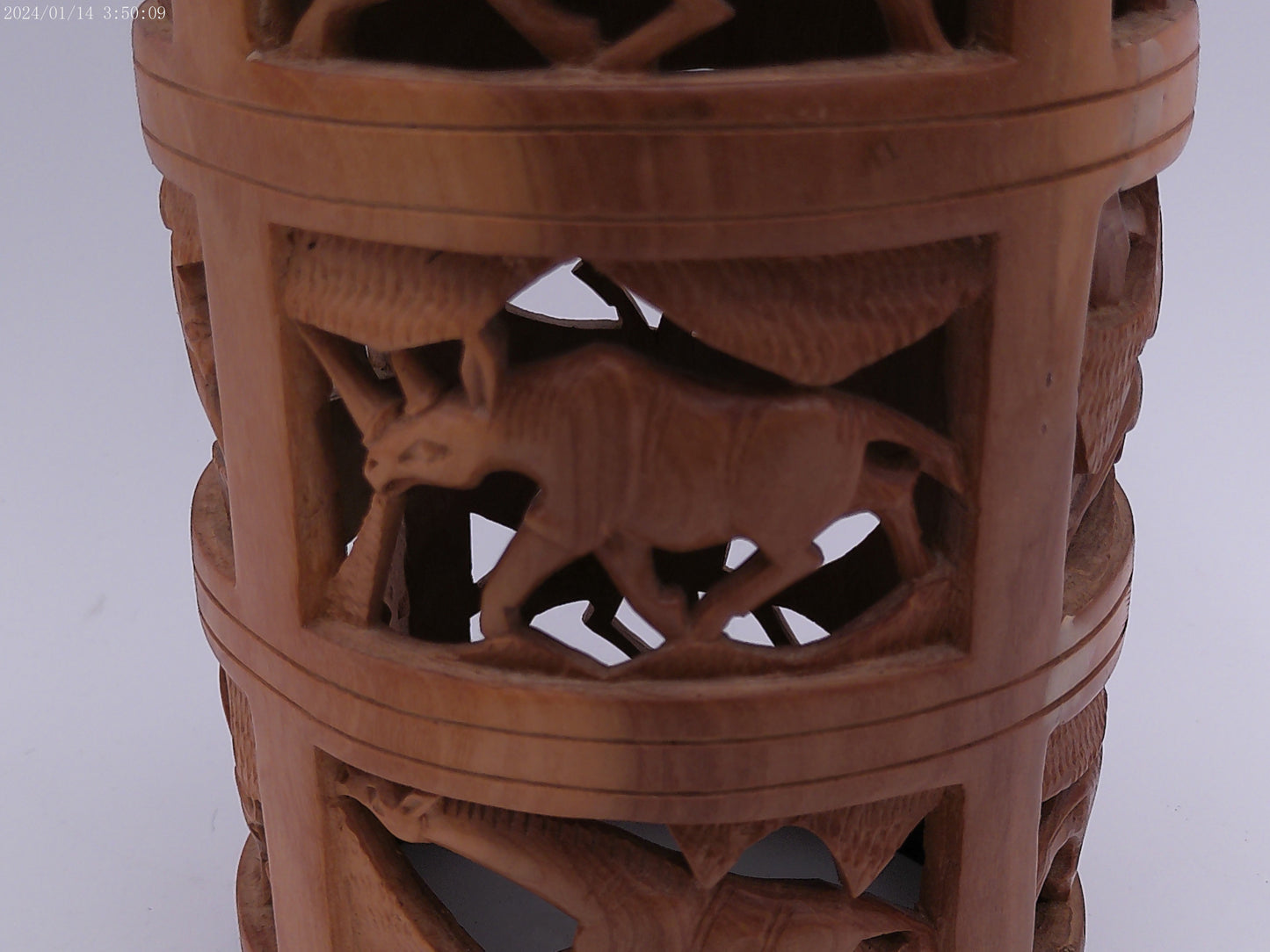 Decorative Hand Carved Wood African Cylinder