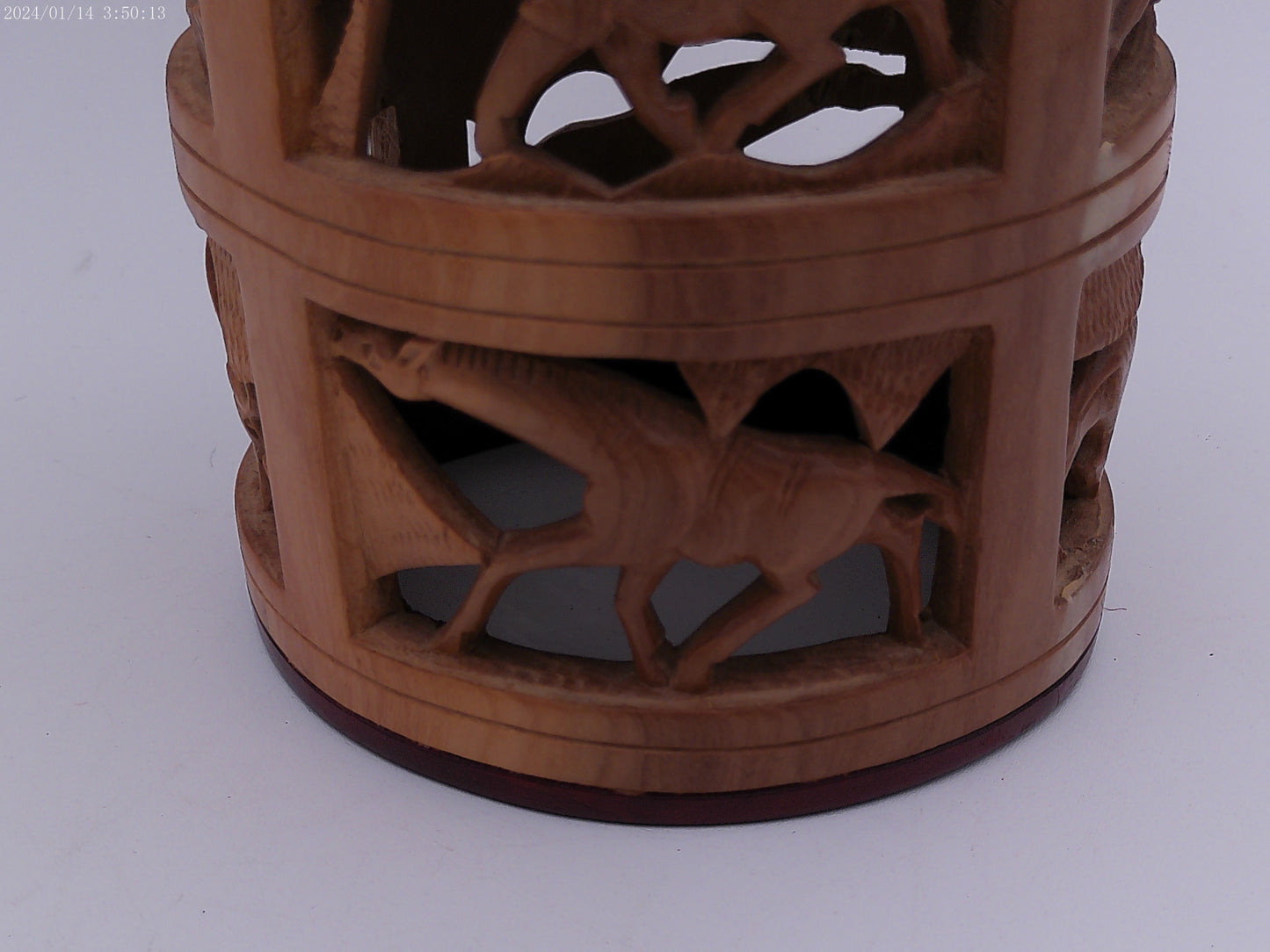 Decorative Hand Carved Wood African Cylinder