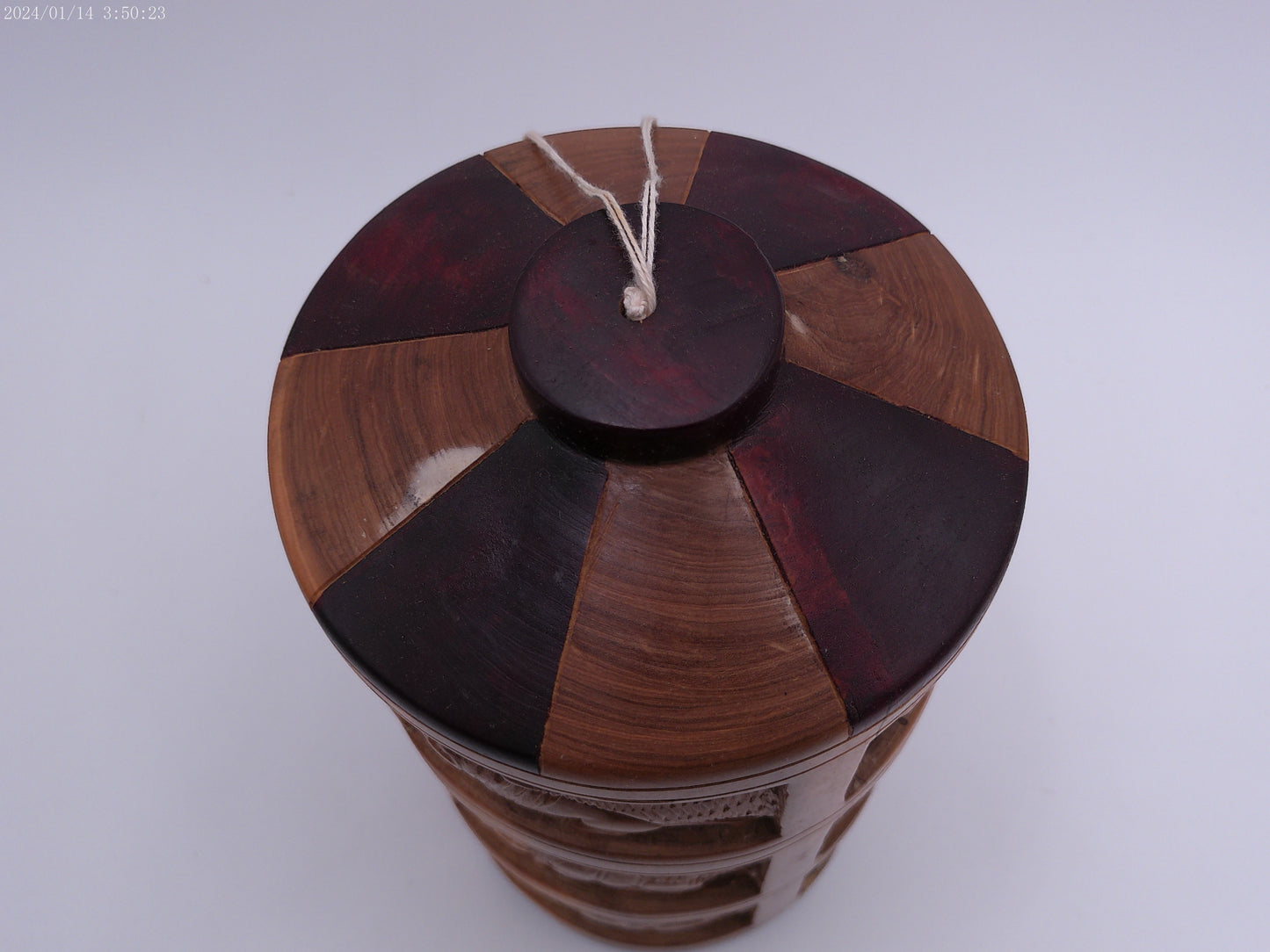 Decorative Hand Carved Wood African Cylinder