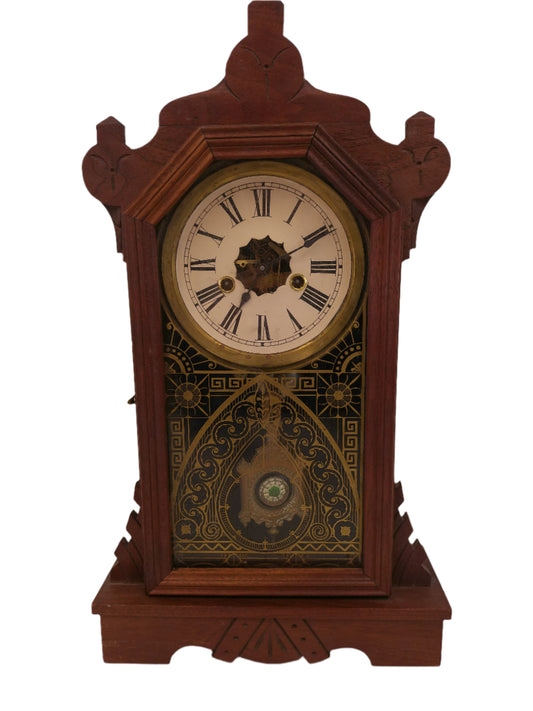 Ansonia Walnut Kitchen Clock  with key and pendulum Working  Vintage