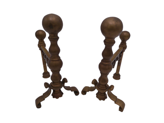Bronze Ball Fireplace Andiron Log Holders Vintage