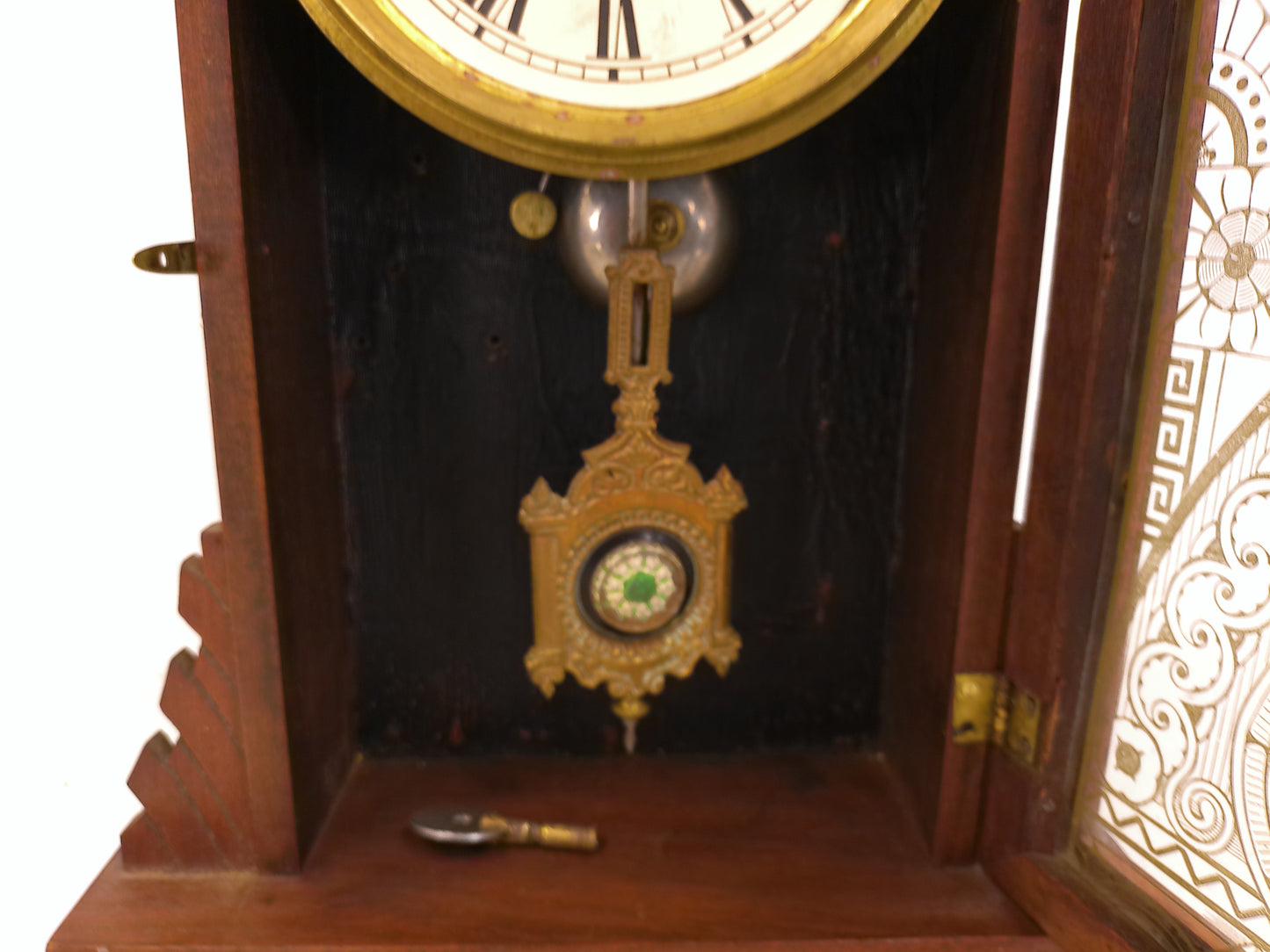 Ansonia Walnut Kitchen Clock with key and pendulum Working Vintage