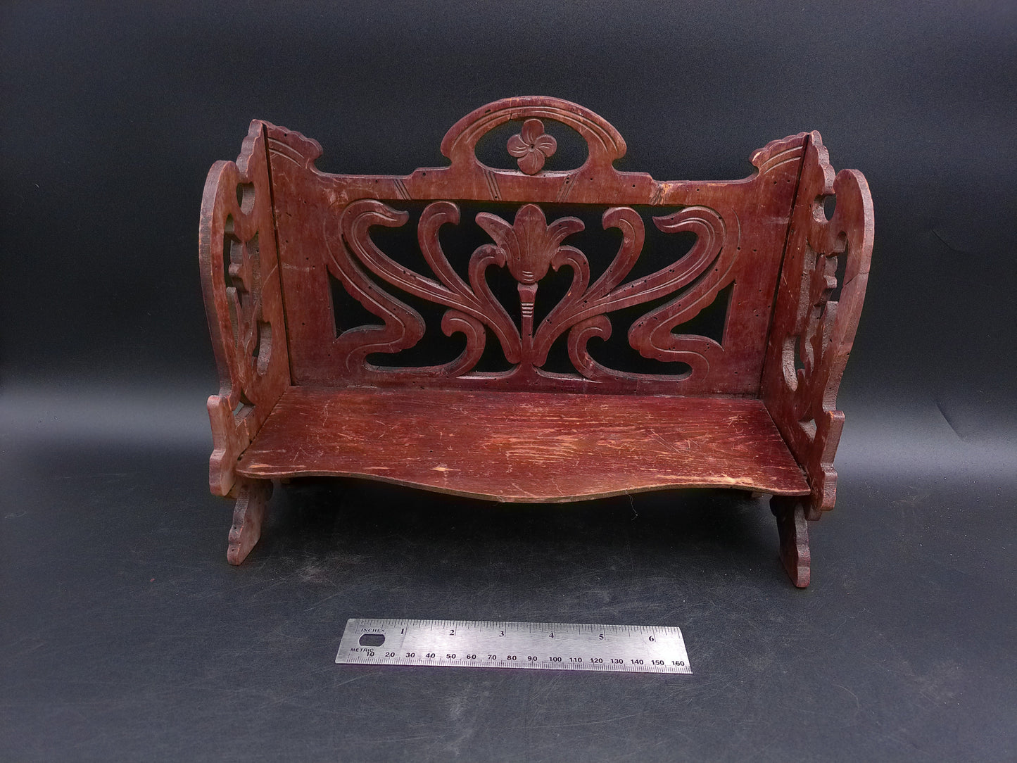 Small Display Folding Stained Wood Travel Bench Shelf Vintage