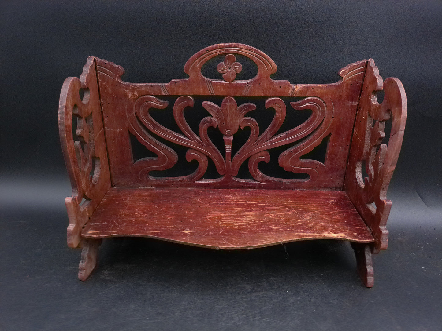 Small Display Folding Stained Wood Travel Bench Shelf Vintage