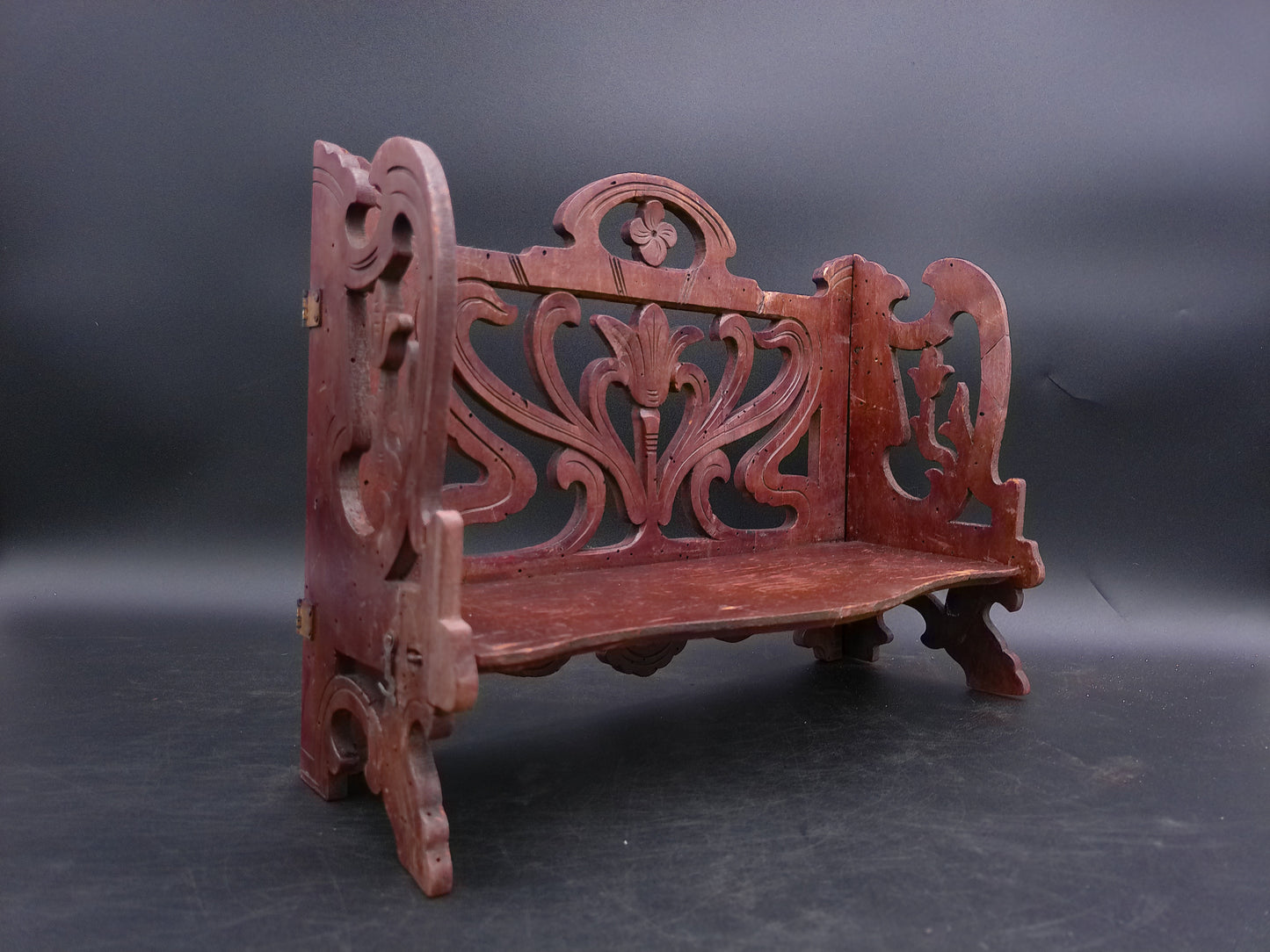 Small Display Folding Stained Wood Travel Bench Shelf Vintage