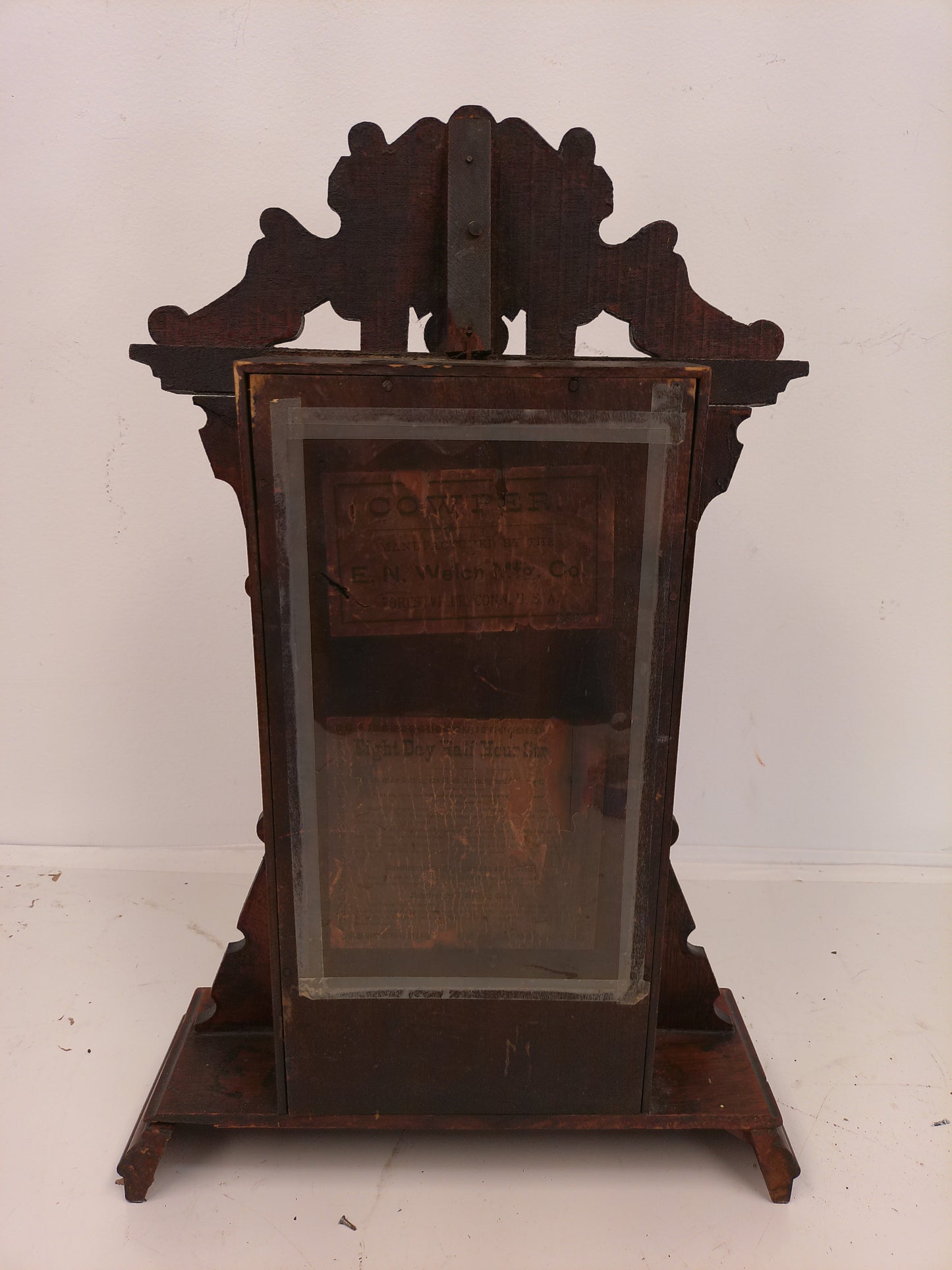 E N Welch 1900's Wood Mantle Clock Comes With Brass Key Works