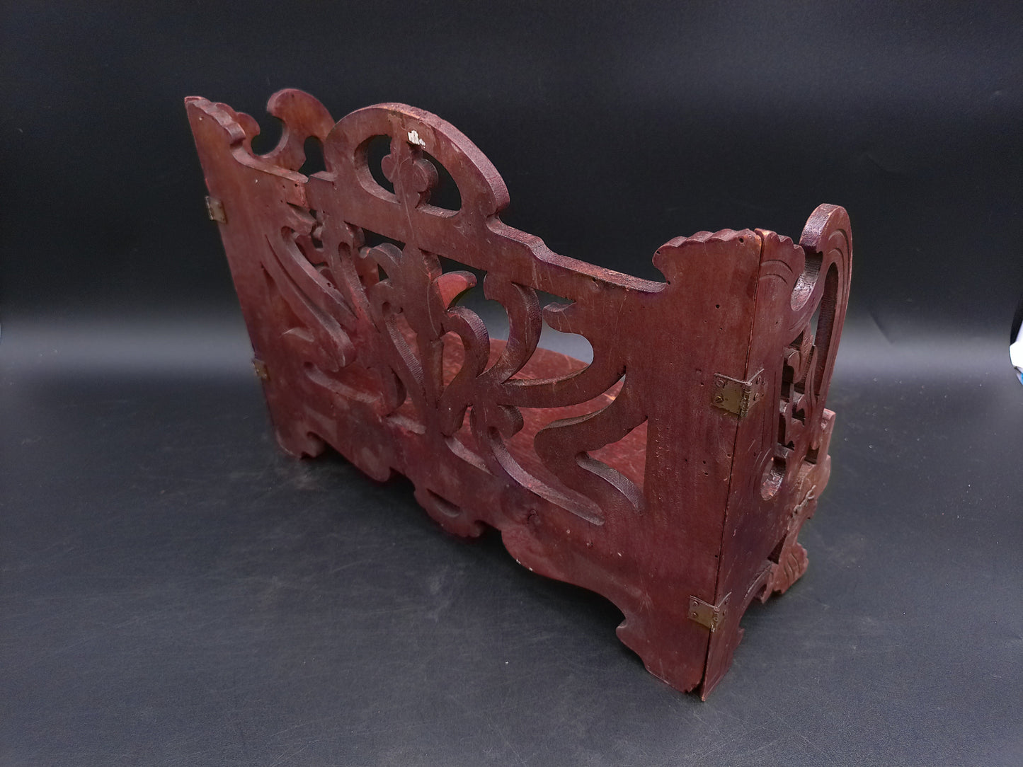 Small Display Folding Stained Wood Travel Bench Shelf Vintage