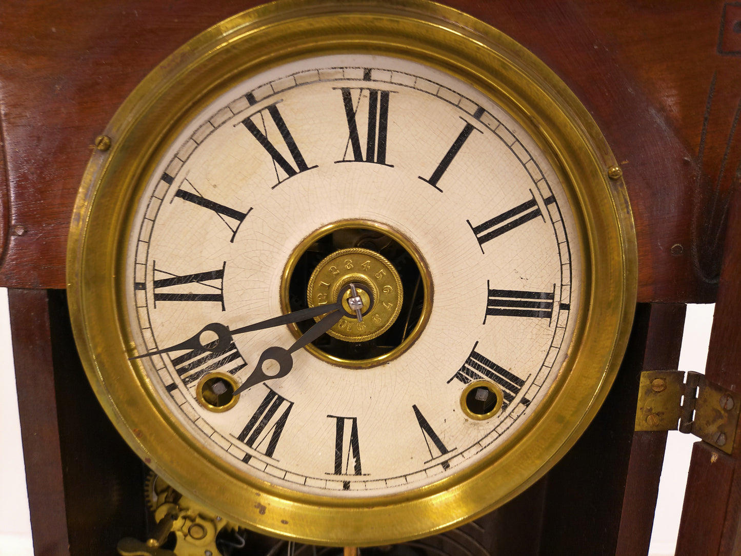 E N Welch 1900's Wood Mantle Clock Comes With Brass Key Works