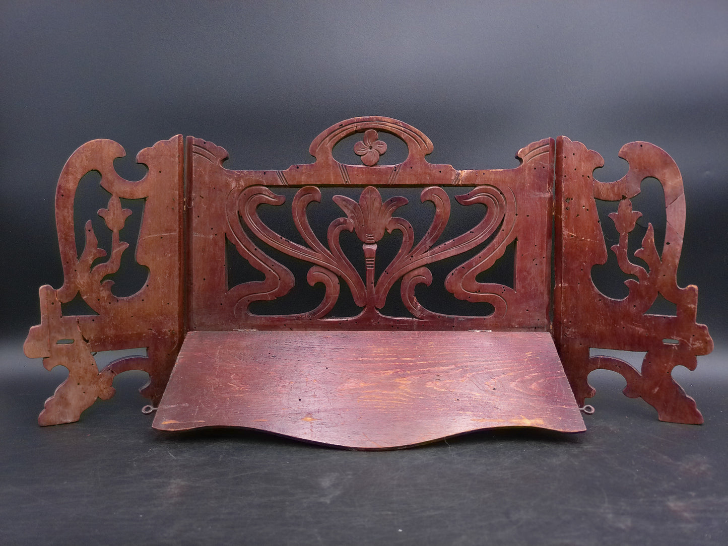 Small Display Folding Stained Wood Travel Bench Shelf Vintage