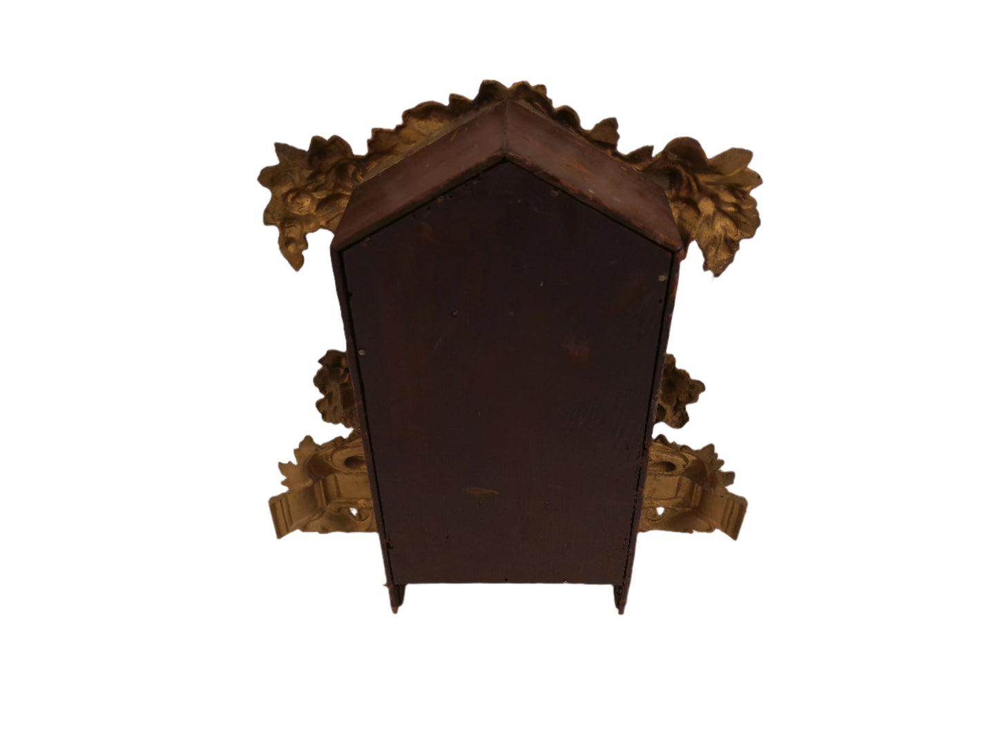 Ornate antique Gold painted Metal Clock With Wood Backing
