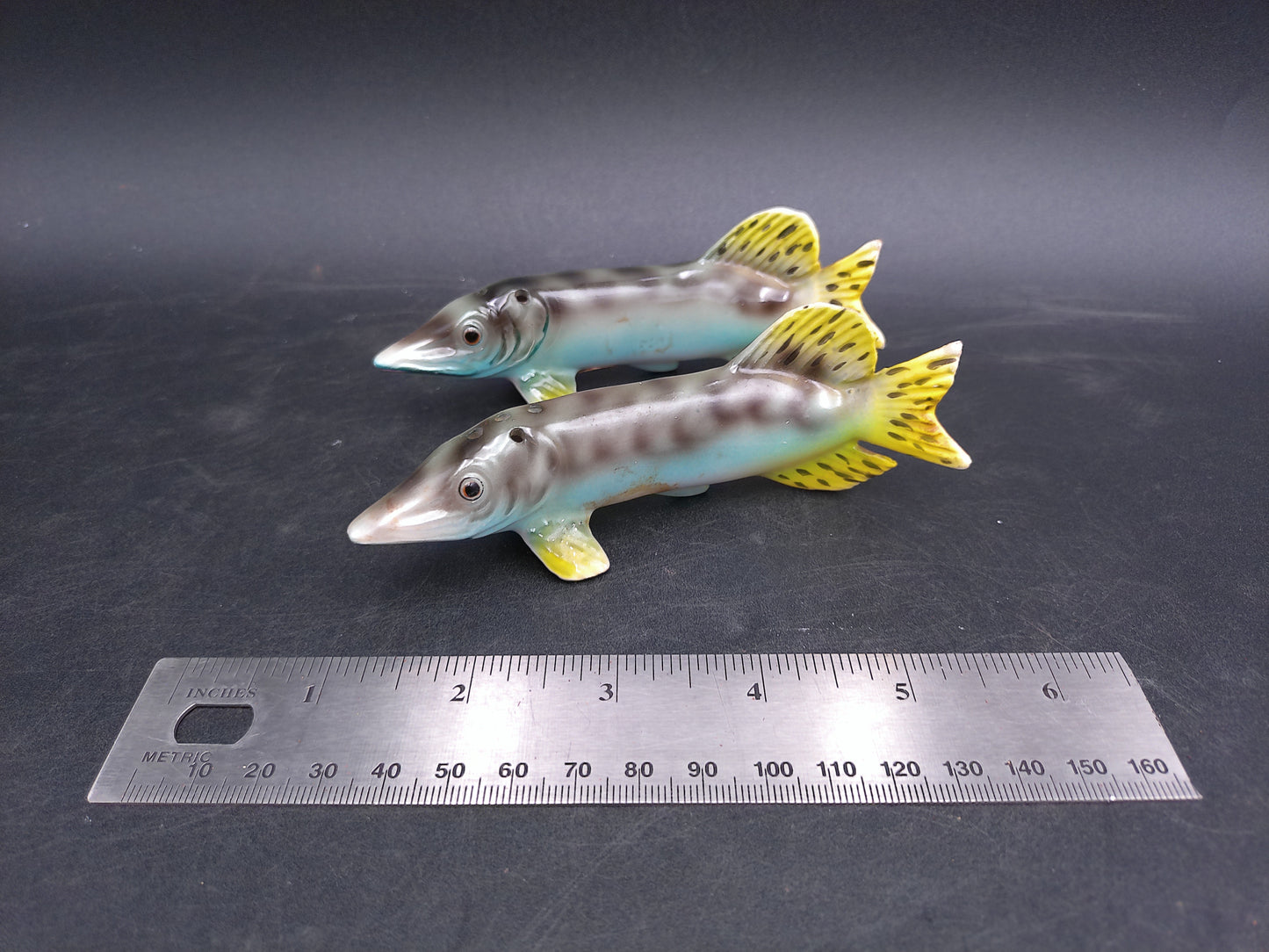 Salt and Pepper Shakers Muskellunge Muskie Fish Design Vintage