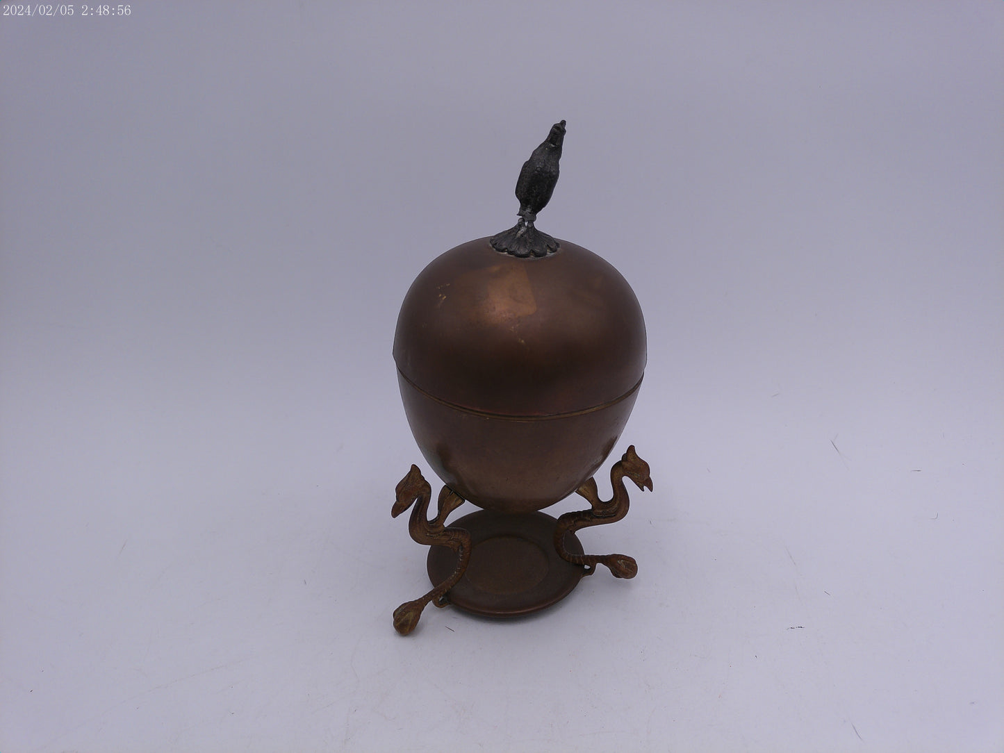 Antique Brass Egg Coddler Warmer Rooster Finial Germany W/Makers Mark 10.5" Tall