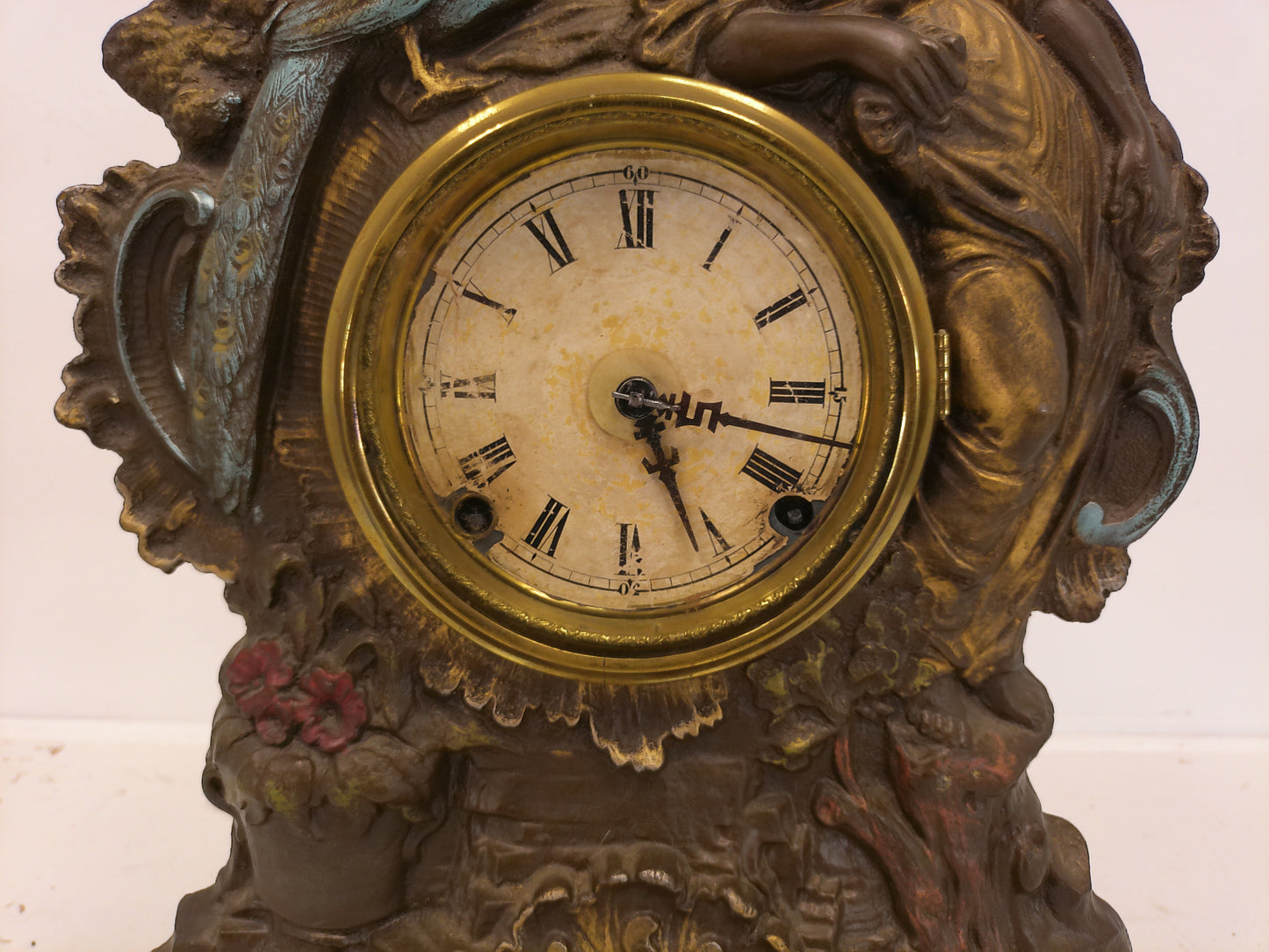 Nicholas Muller & Sons "Lady Peacock No. 51" Cast Iron Mantel Clock 8 Day