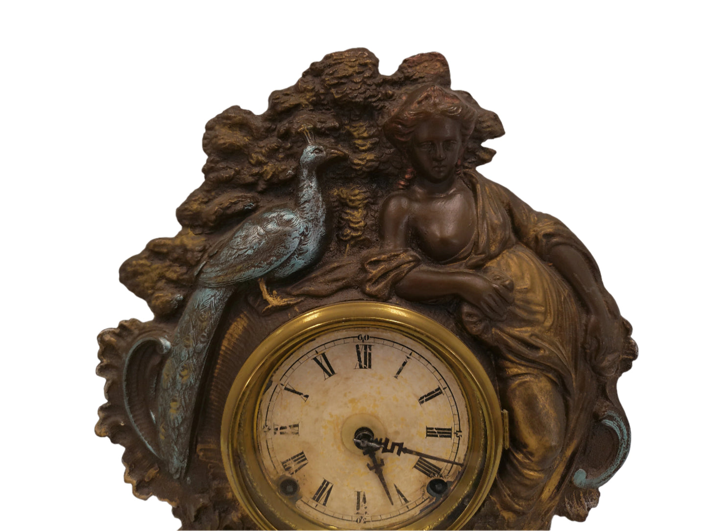 Nicholas Muller & Sons "Lady Peacock No. 51" Cast Iron Mantel Clock 8 Day
