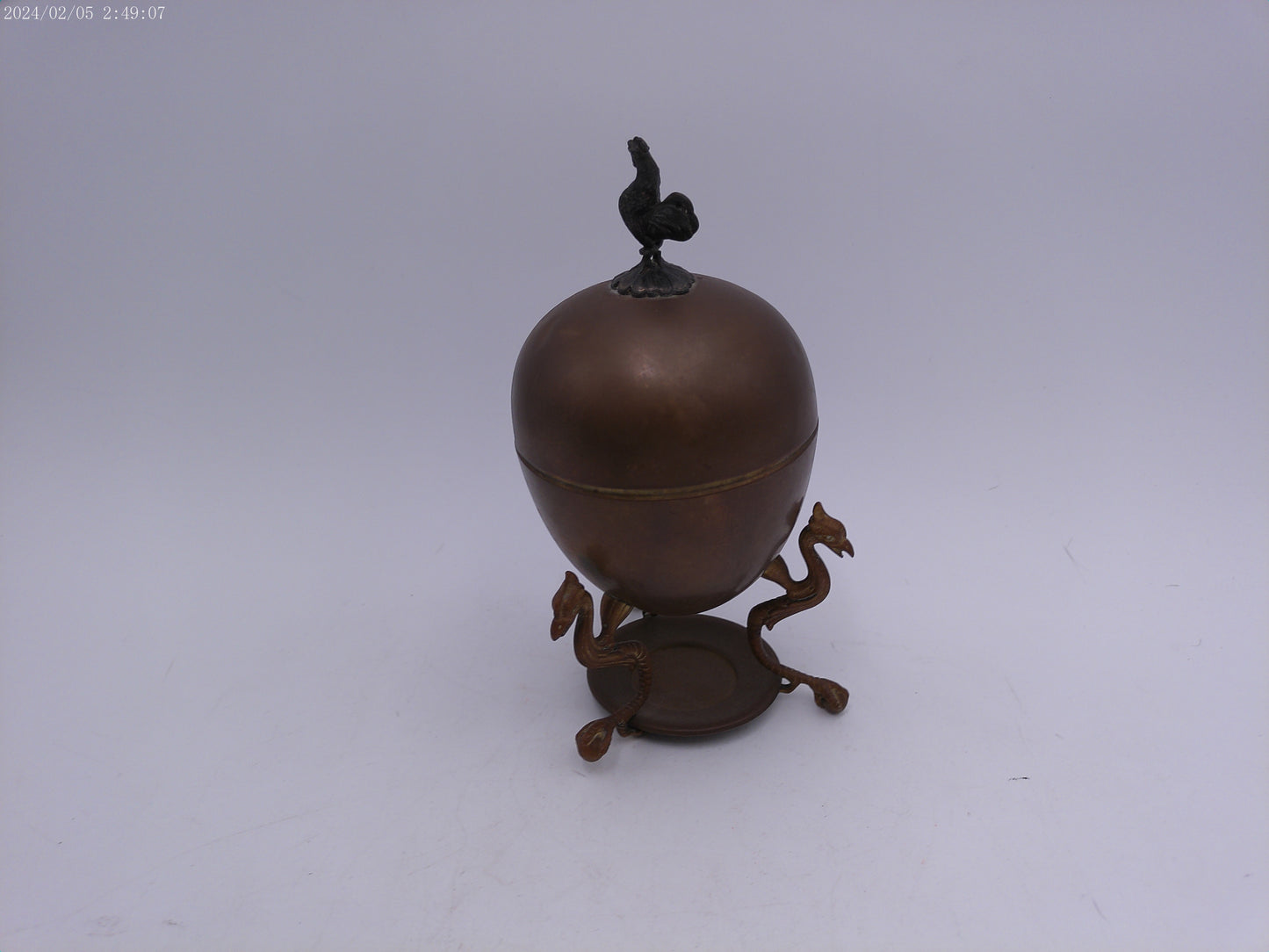 Antique Brass Egg Coddler Warmer Rooster Finial Germany W/Makers Mark 10.5" Tall