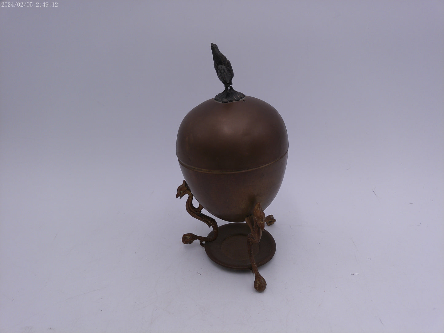 Antique Brass Egg Coddler Warmer Rooster Finial Germany W/Makers Mark 10.5" Tall