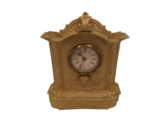 Ornate Mantel Clock Antique Gold Painted Brass