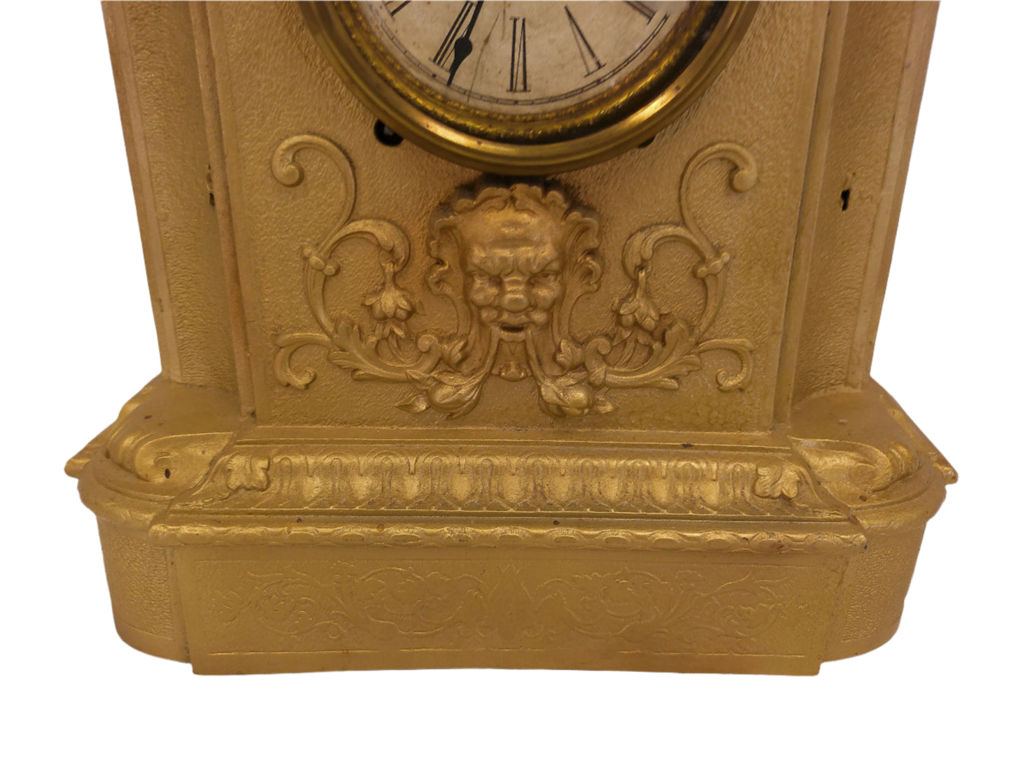 Ornate Mantel Clock Antique Gold Painted Brass