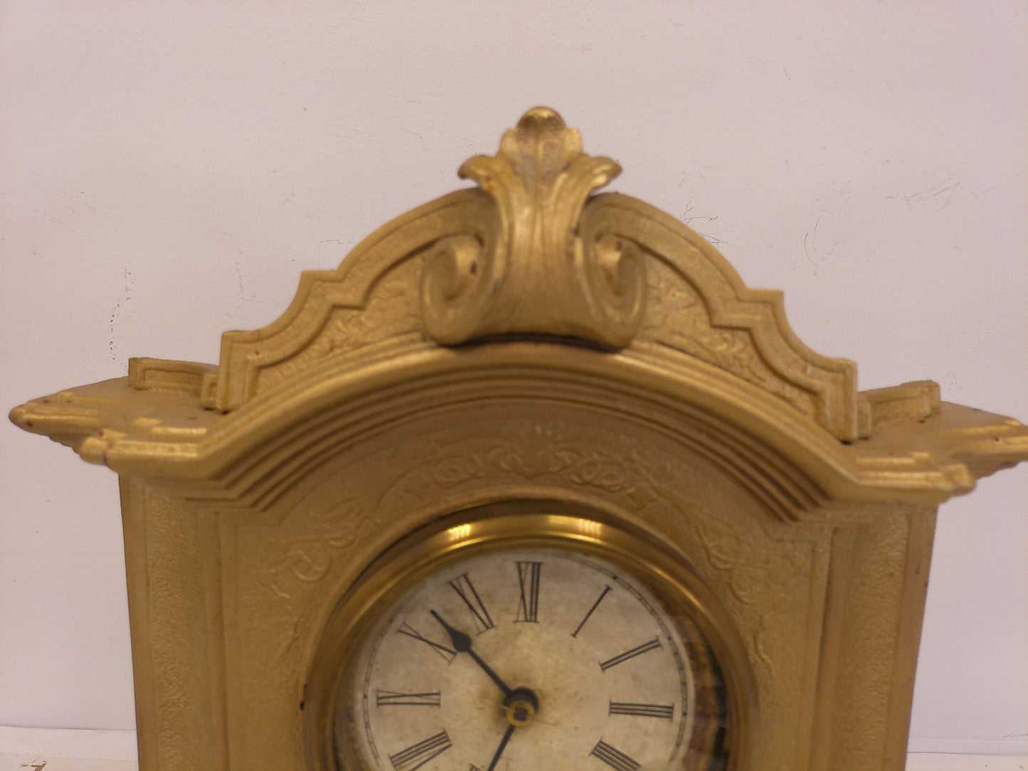 Ornate Mantel Clock Antique Gold Painted Brass