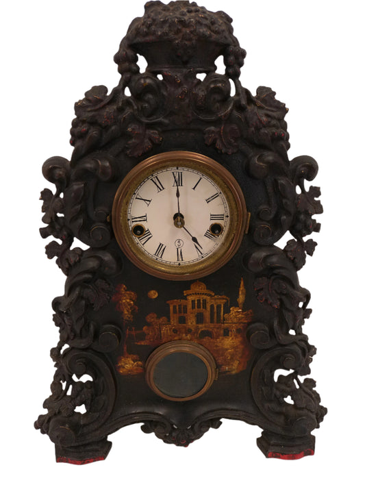 Nicholas Muller & Sons "Lady Peacock No. 51" Cast Iron Mantel Clock 8 Day