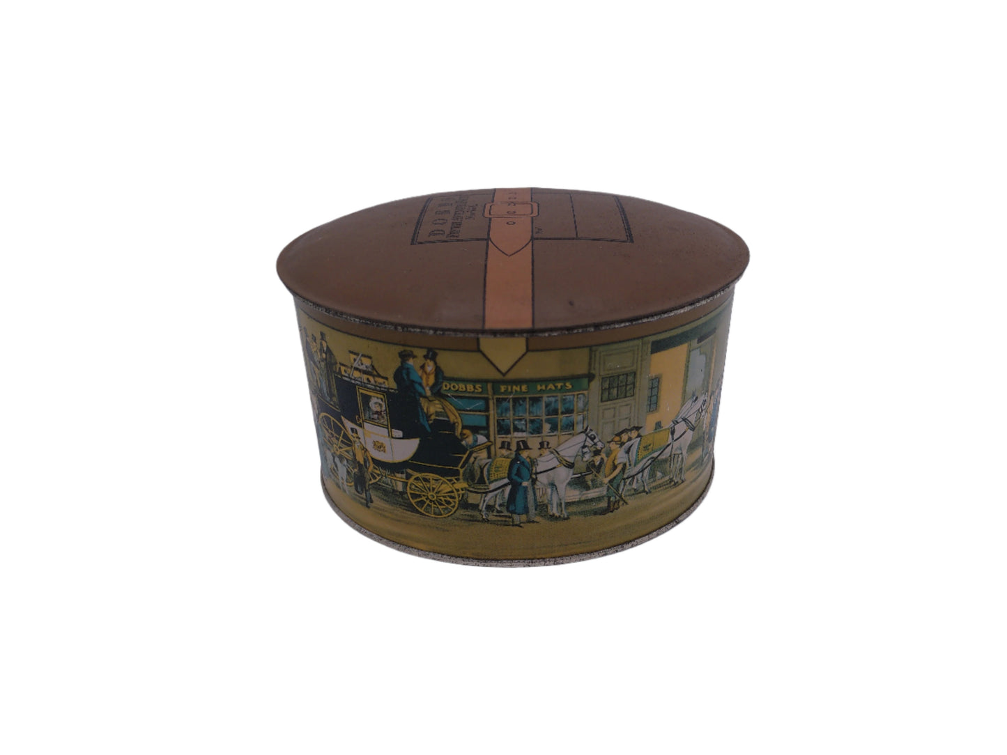 Vintage Victorian Tin Dobbs Fifth Avenue Hats Storage Powder Tin with Hat