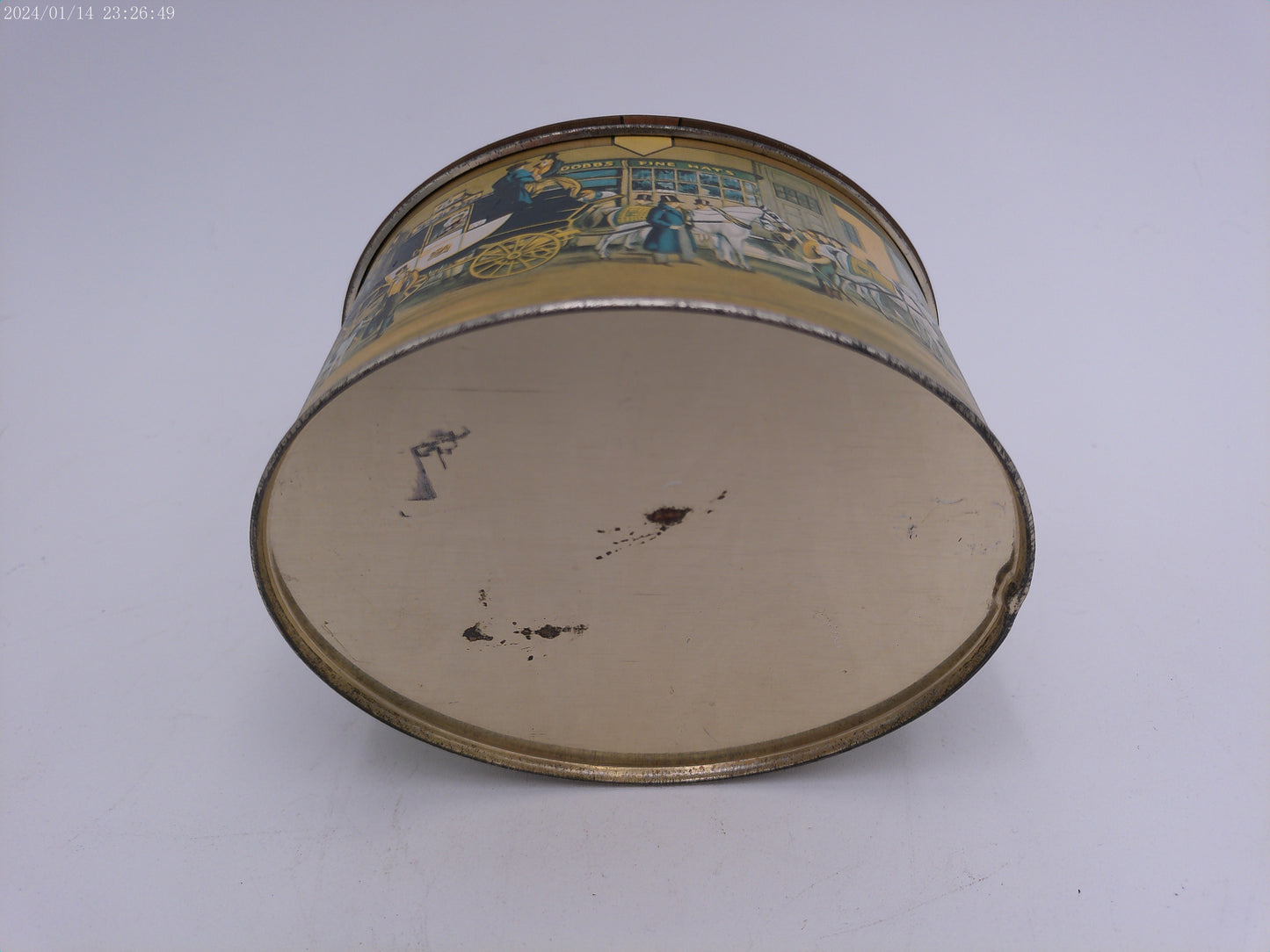 Vintage Victorian Tin Dobbs Fifth Avenue Hats Storage Powder Tin with Hat