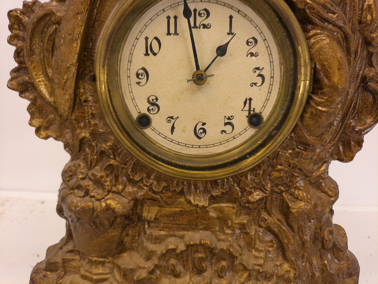 Nicholas Muller & Sons Lady Peacock gold Cast Iron Mantel Clock #2
